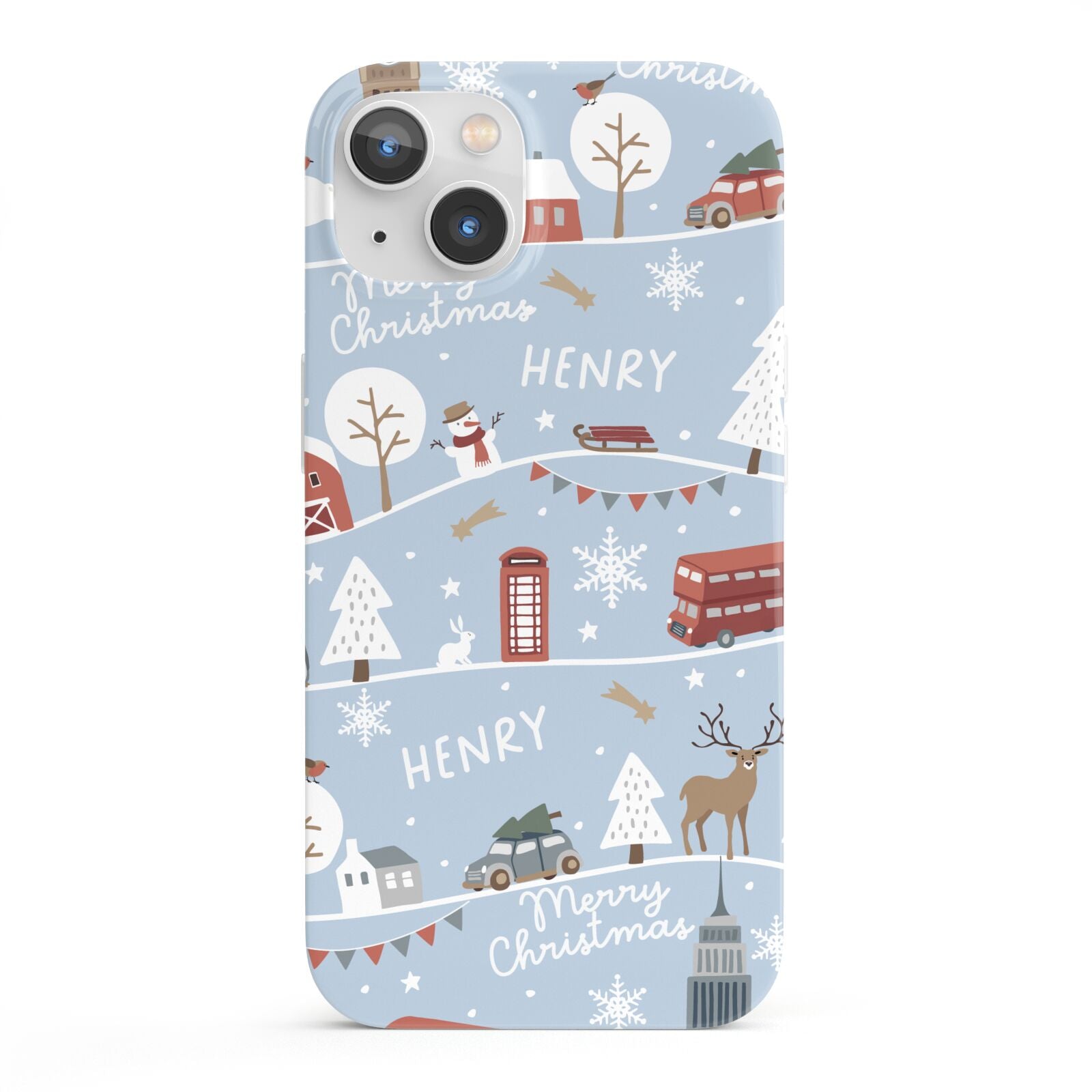 London Christmas Scene Personalised iPhone 13 Full Wrap 3D Snap Case