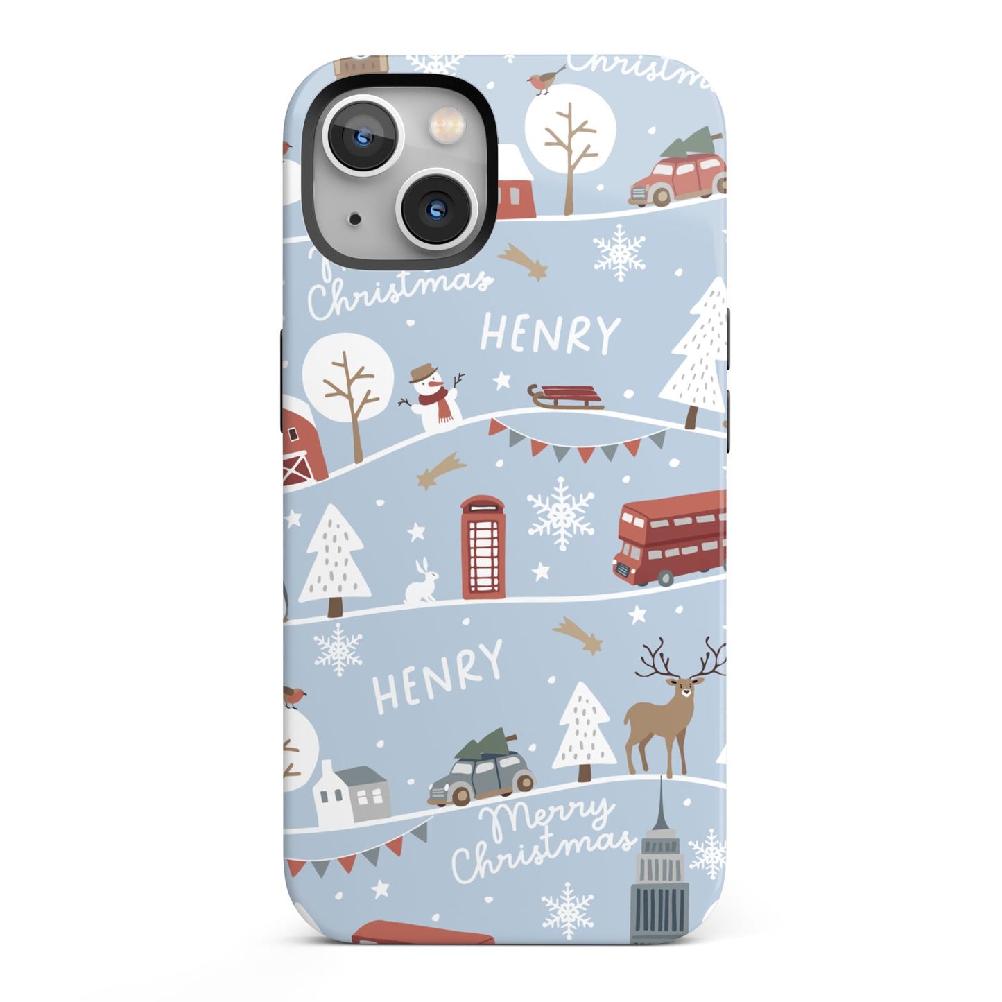 London Christmas Scene Personalised iPhone 13 Full Wrap 3D Tough Case