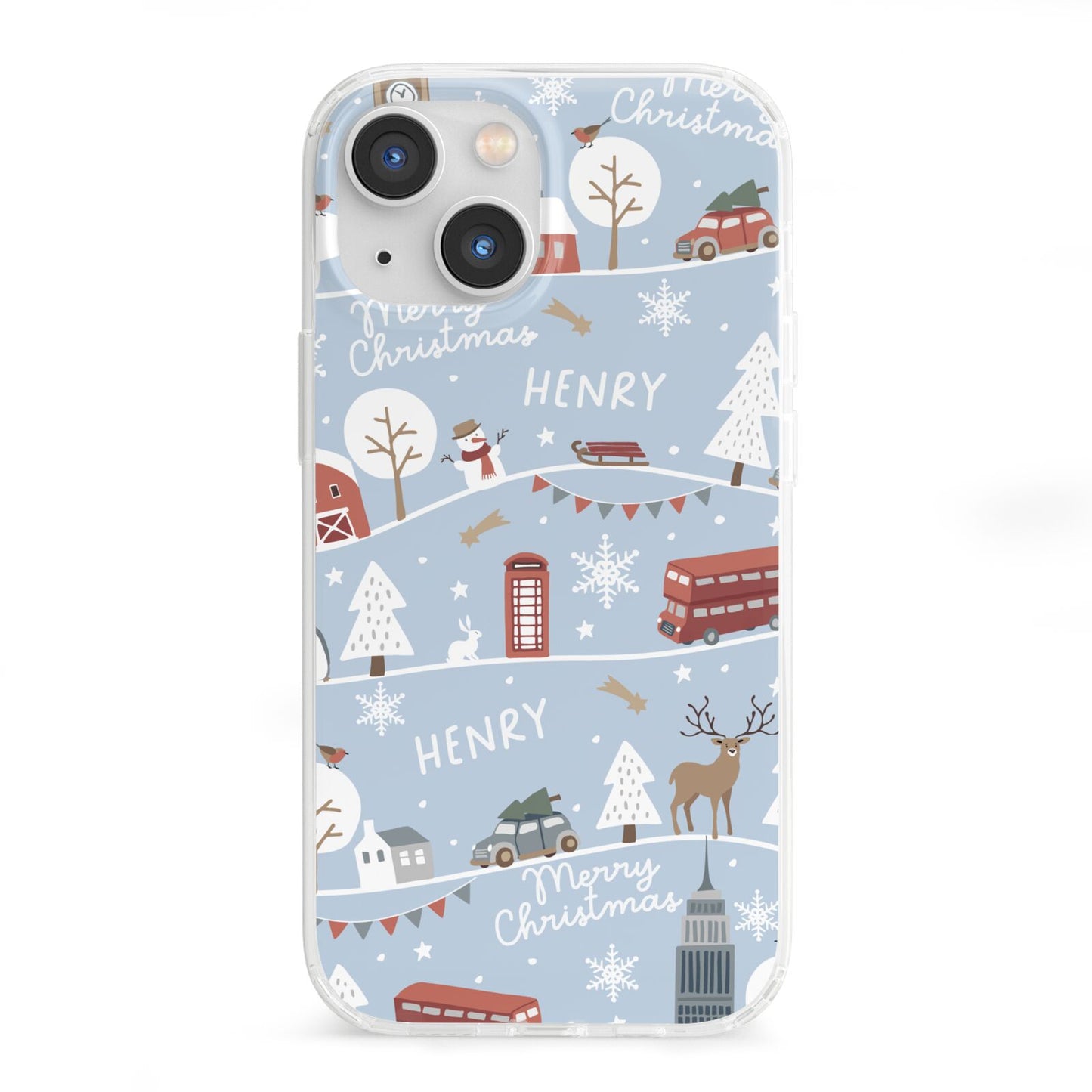 London Christmas Scene Personalised iPhone 13 Mini Clear Bumper Case