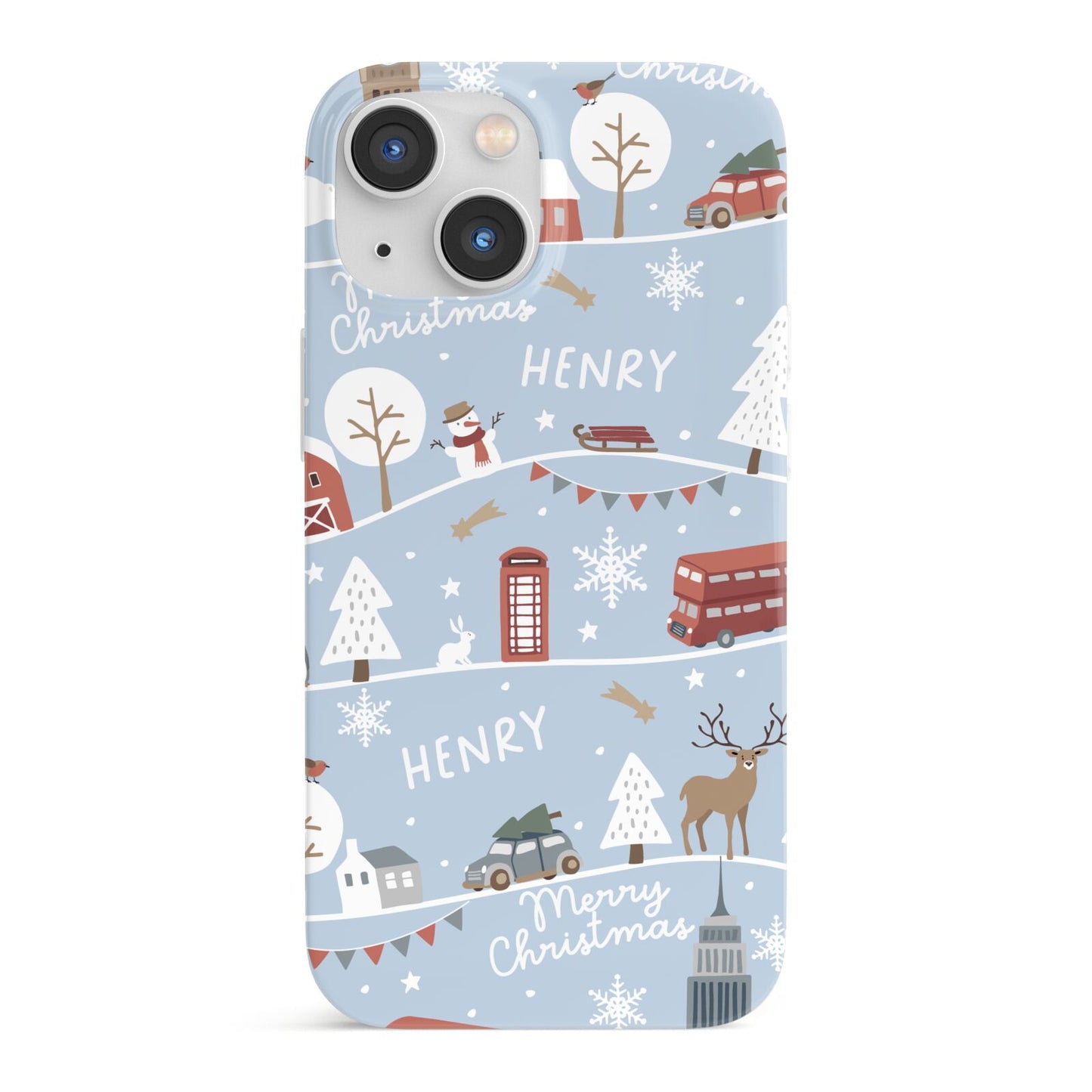 London Christmas Scene Personalised iPhone 13 Mini Full Wrap 3D Snap Case