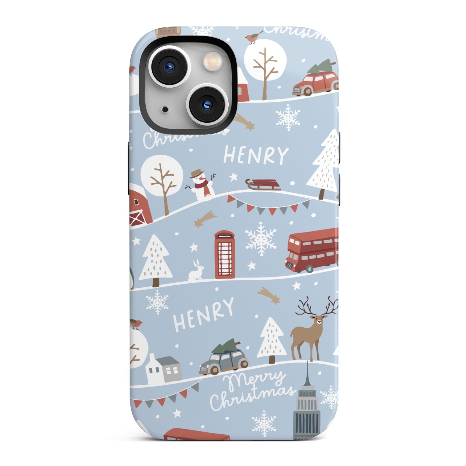 London Christmas Scene Personalised iPhone 13 Mini Full Wrap 3D Tough Case