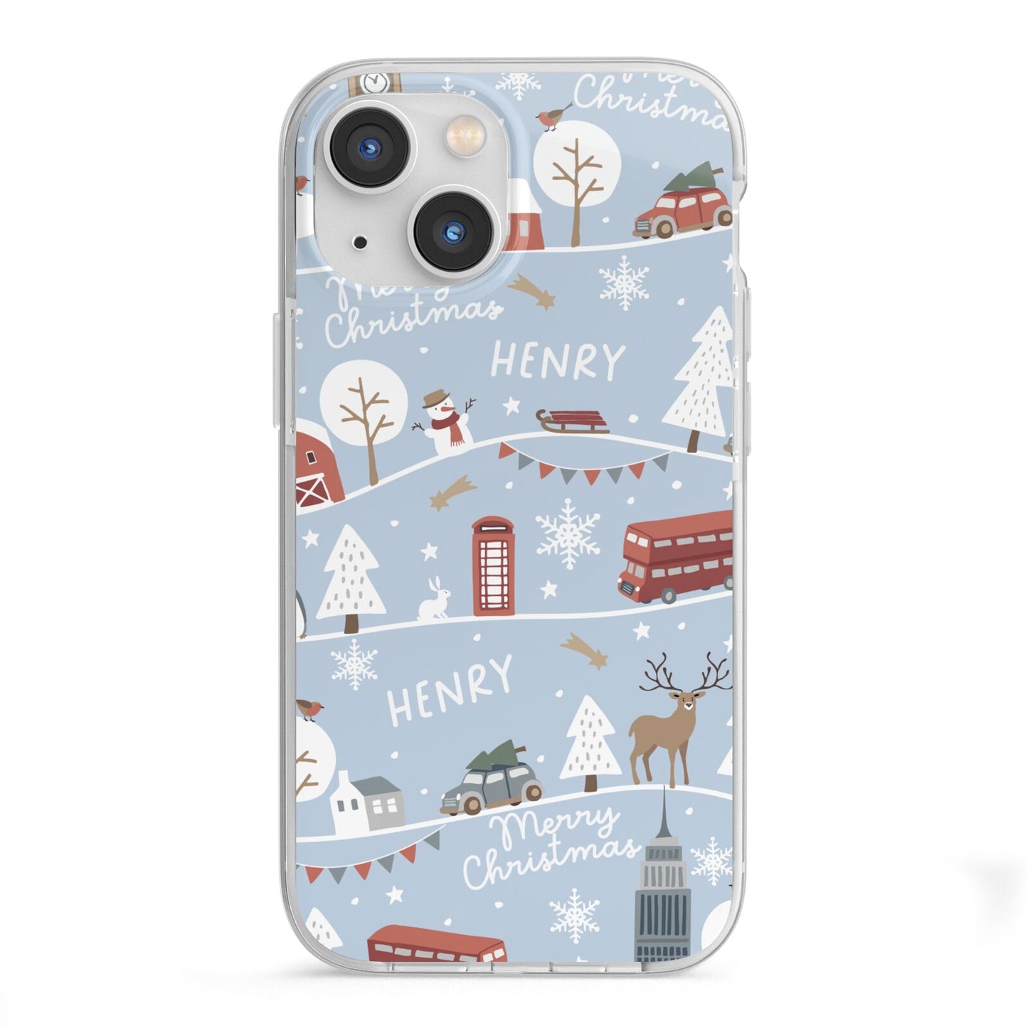 London Christmas Scene Personalised iPhone 13 Mini TPU Impact Case with White Edges