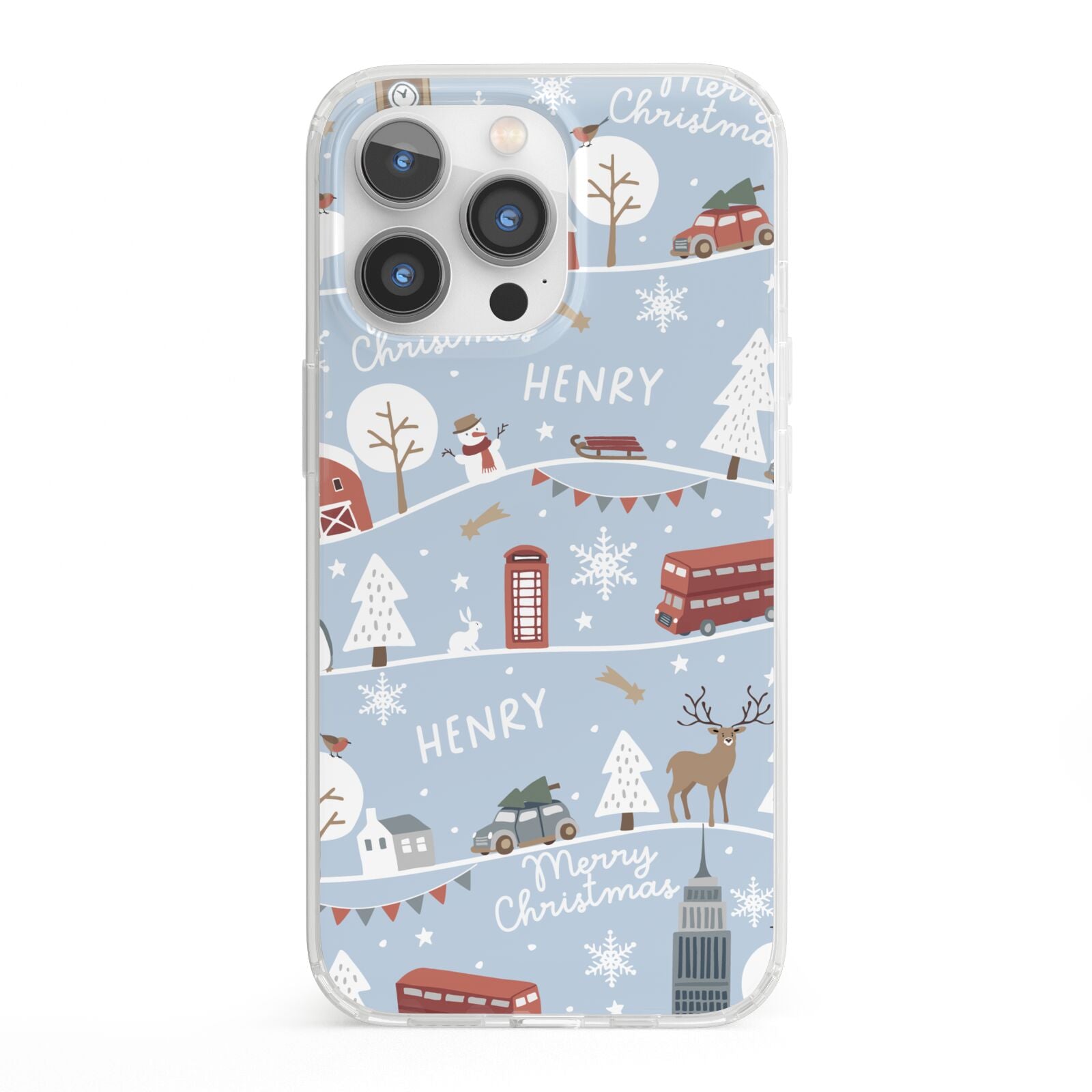London Christmas Scene Personalised iPhone 13 Pro Clear Bumper Case