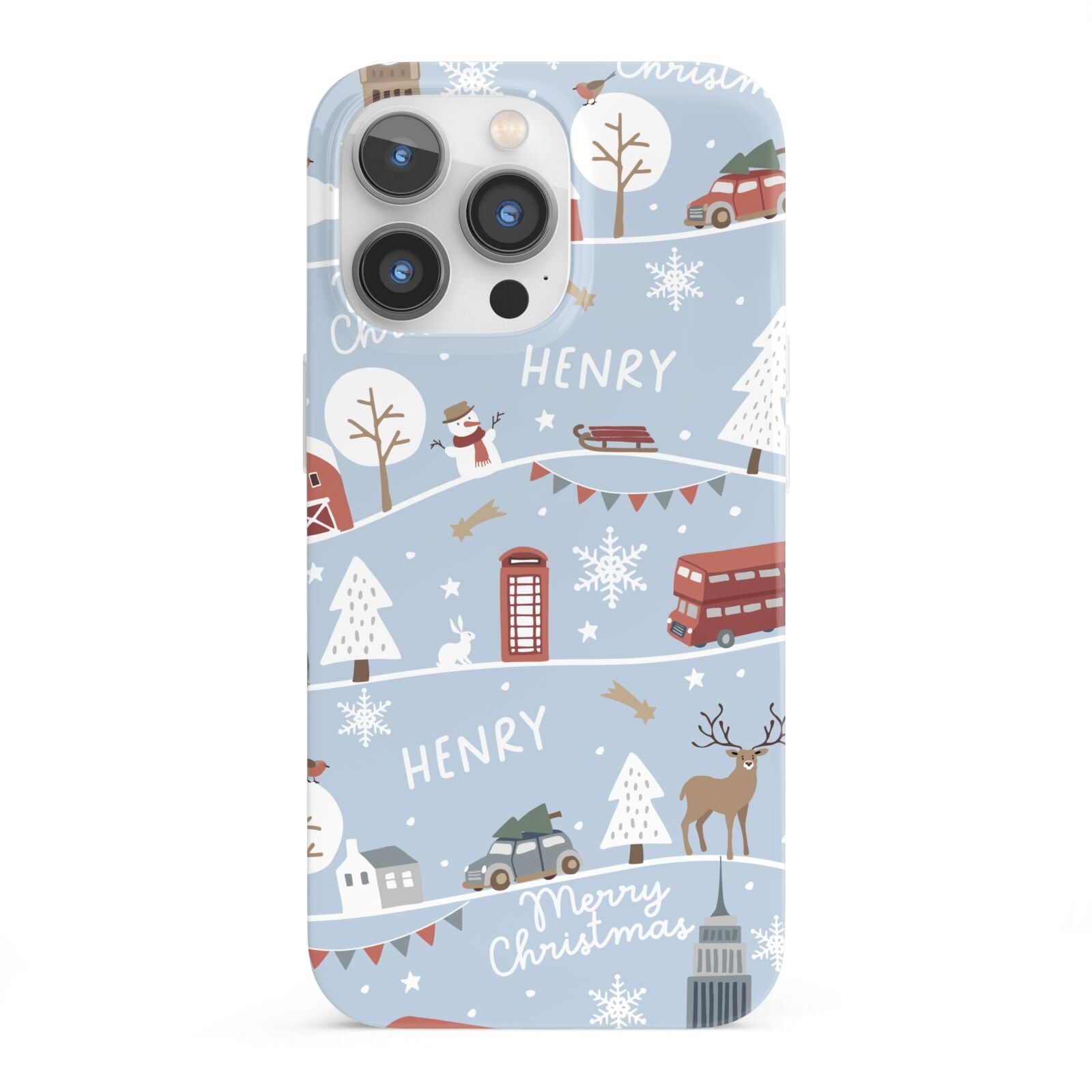 London Christmas Scene Personalised iPhone 13 Pro Full Wrap 3D Snap Case