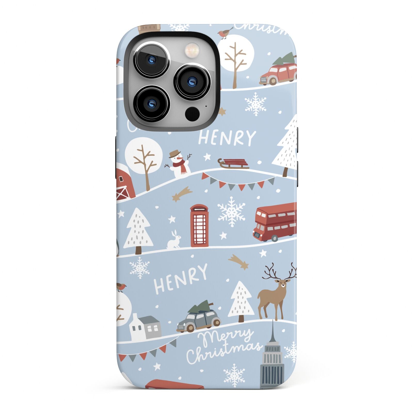 London Christmas Scene Personalised iPhone 13 Pro Full Wrap 3D Tough Case