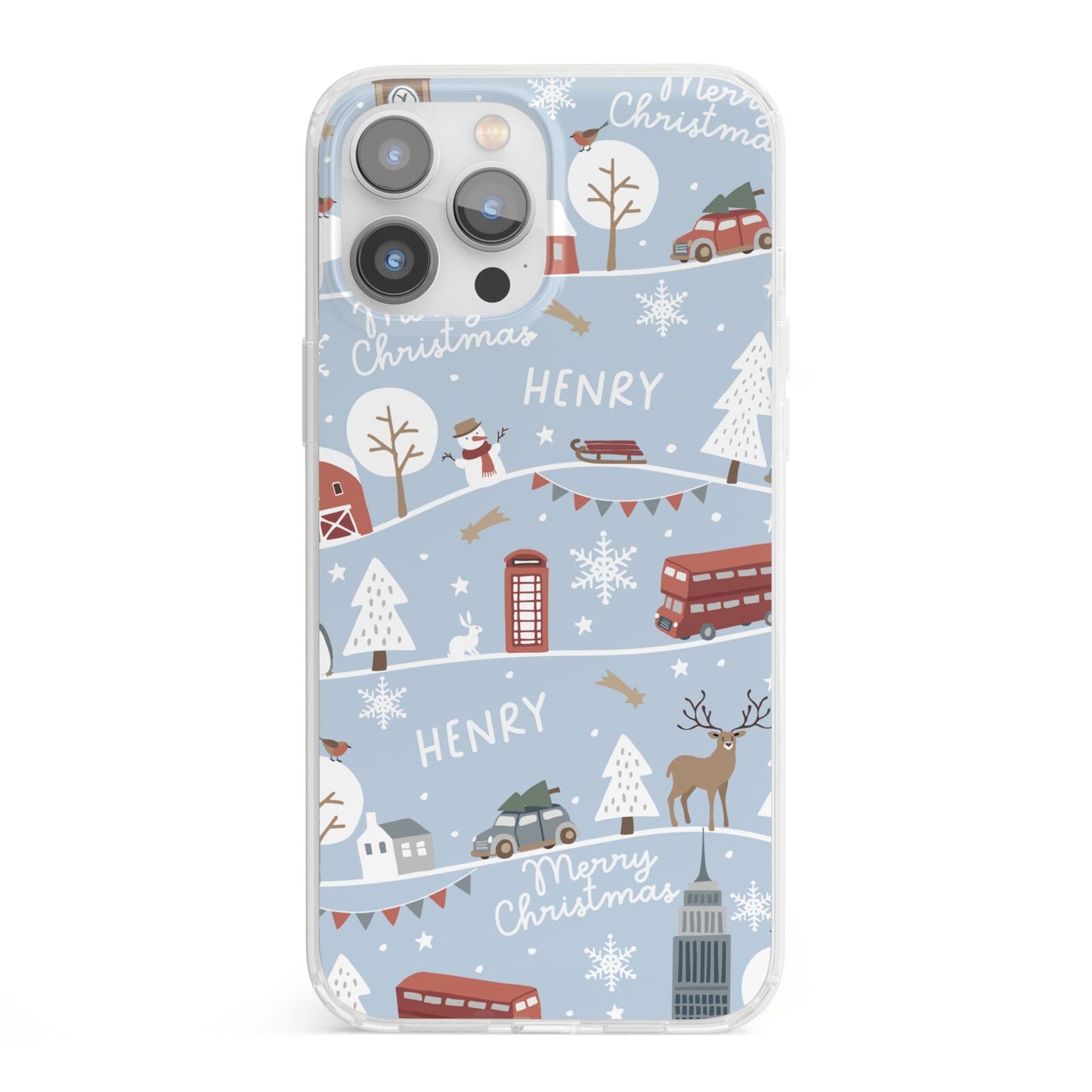 London Christmas Scene Personalised iPhone 13 Pro Max Clear Bumper Case
