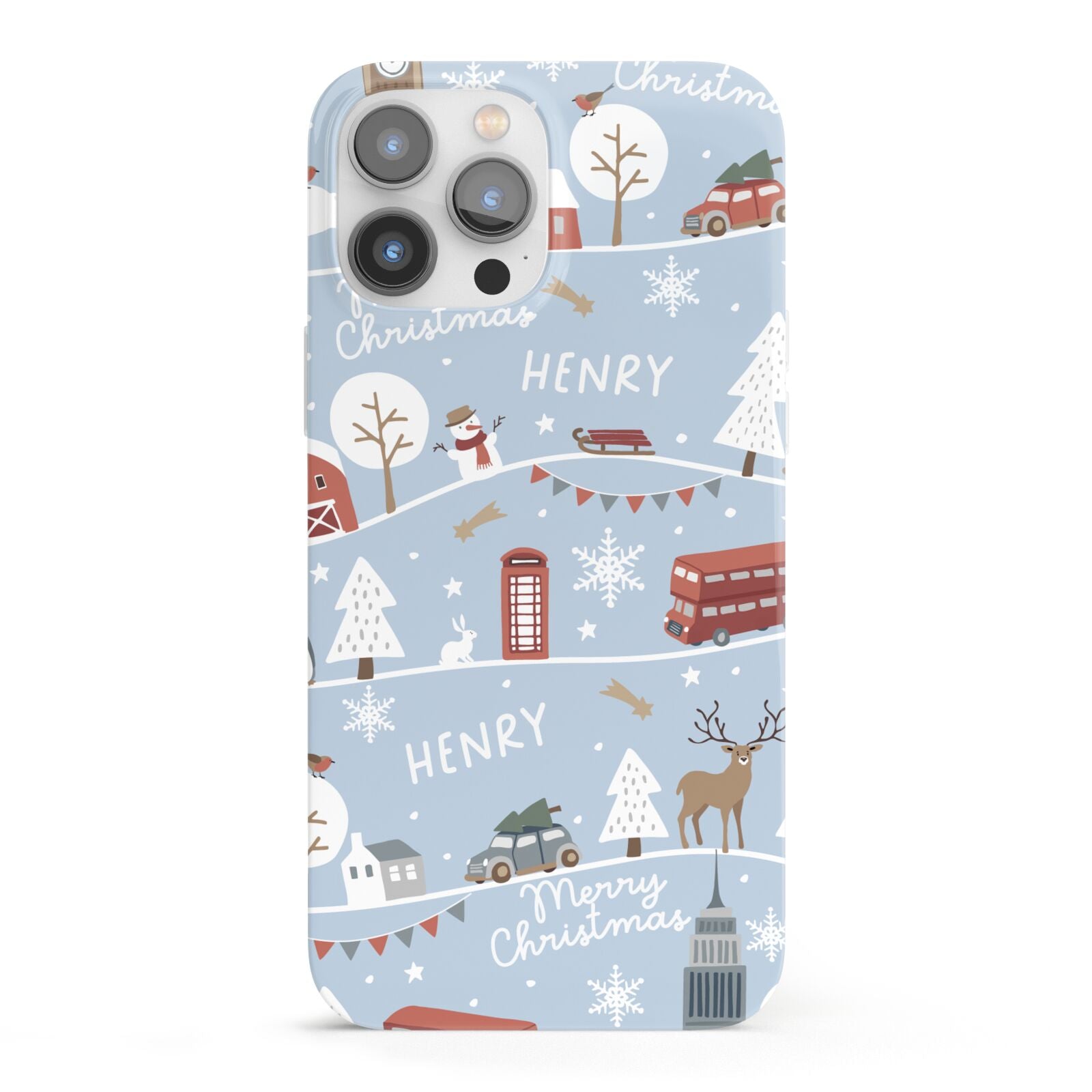 London Christmas Scene Personalised iPhone 13 Pro Max Full Wrap 3D Snap Case