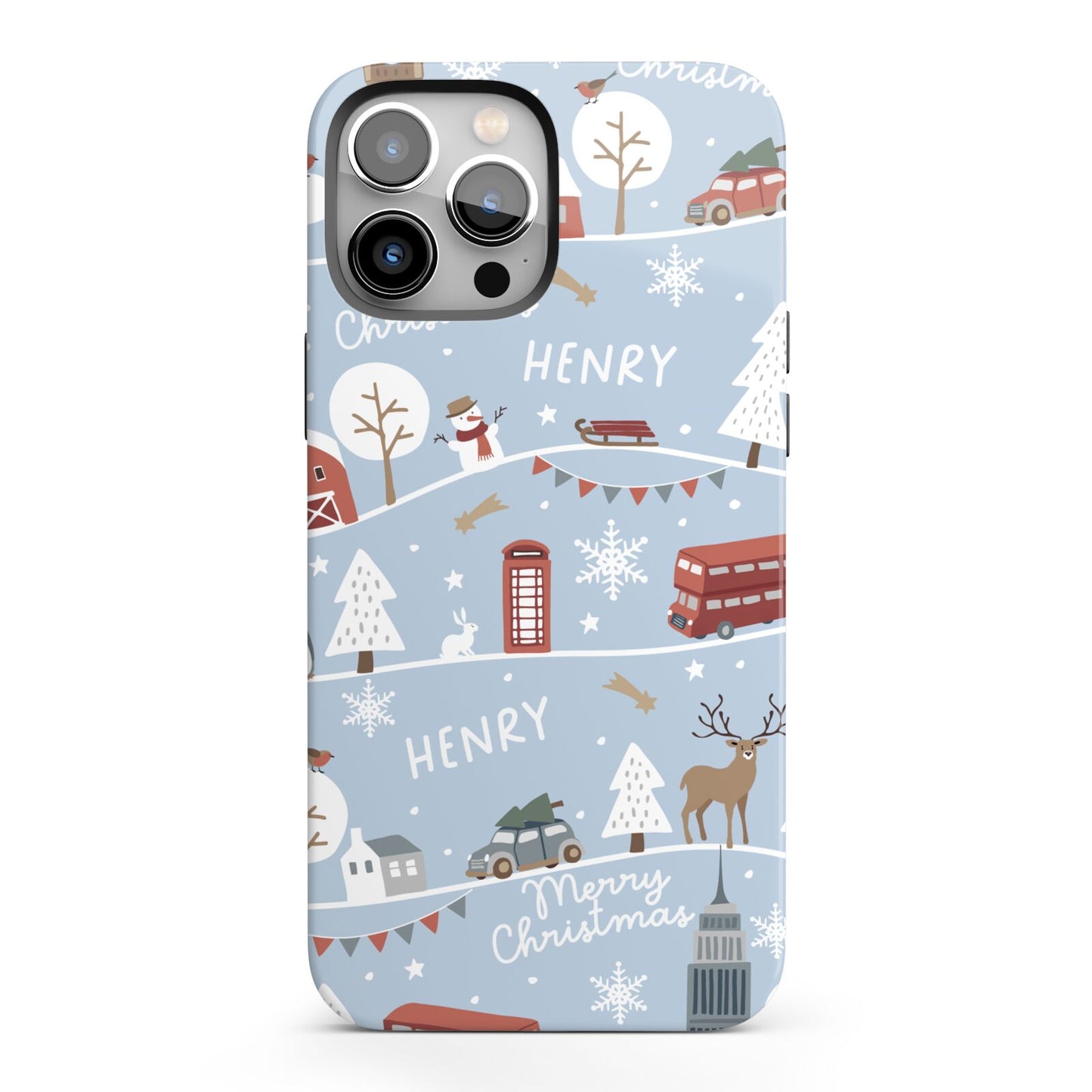 London Christmas Scene Personalised iPhone 13 Pro Max Full Wrap 3D Tough Case