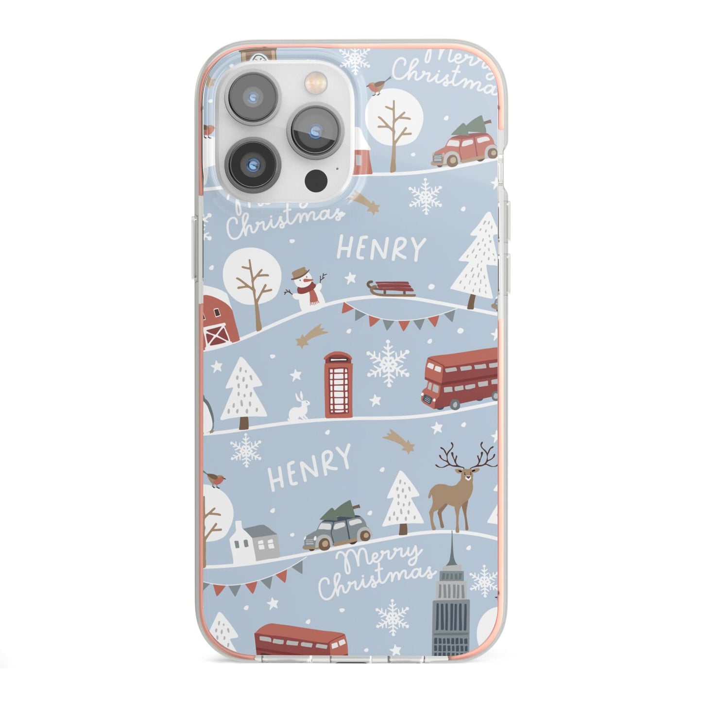 London Christmas Scene Personalised iPhone 13 Pro Max TPU Impact Case with Pink Edges