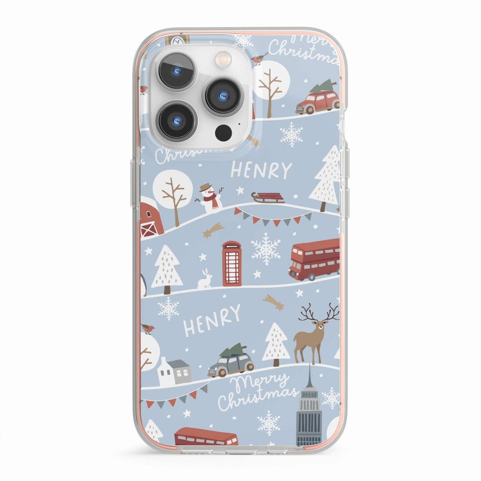 London Christmas Scene Personalised iPhone 13 Pro TPU Impact Case with Pink Edges