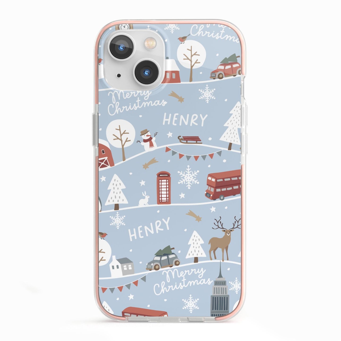 London Christmas Scene Personalised iPhone 13 TPU Impact Case with Pink Edges