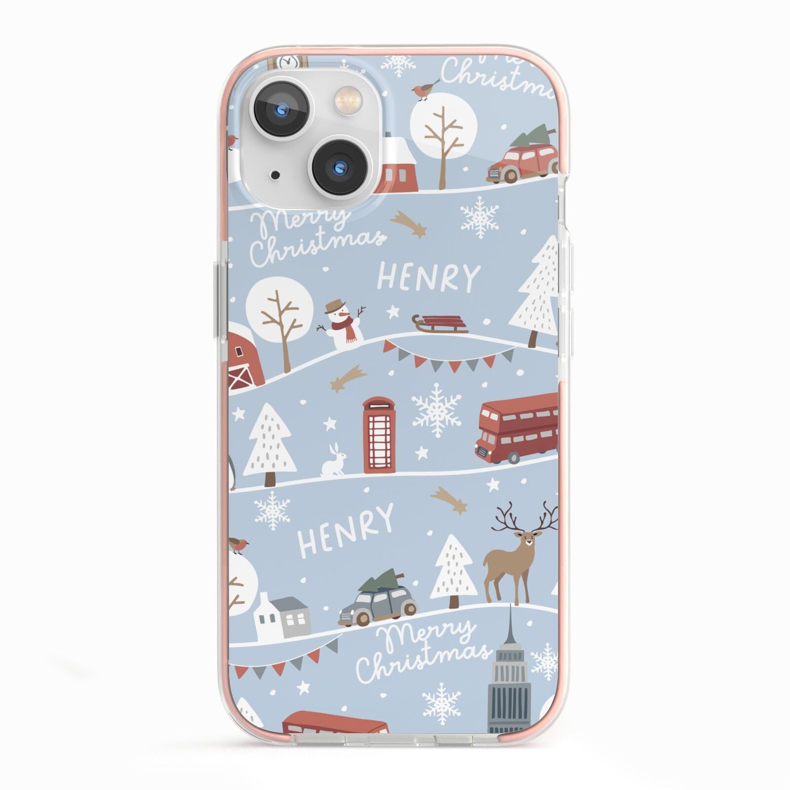 London Christmas Scene Personalised iPhone 13 TPU Impact Case with Pink Edges
