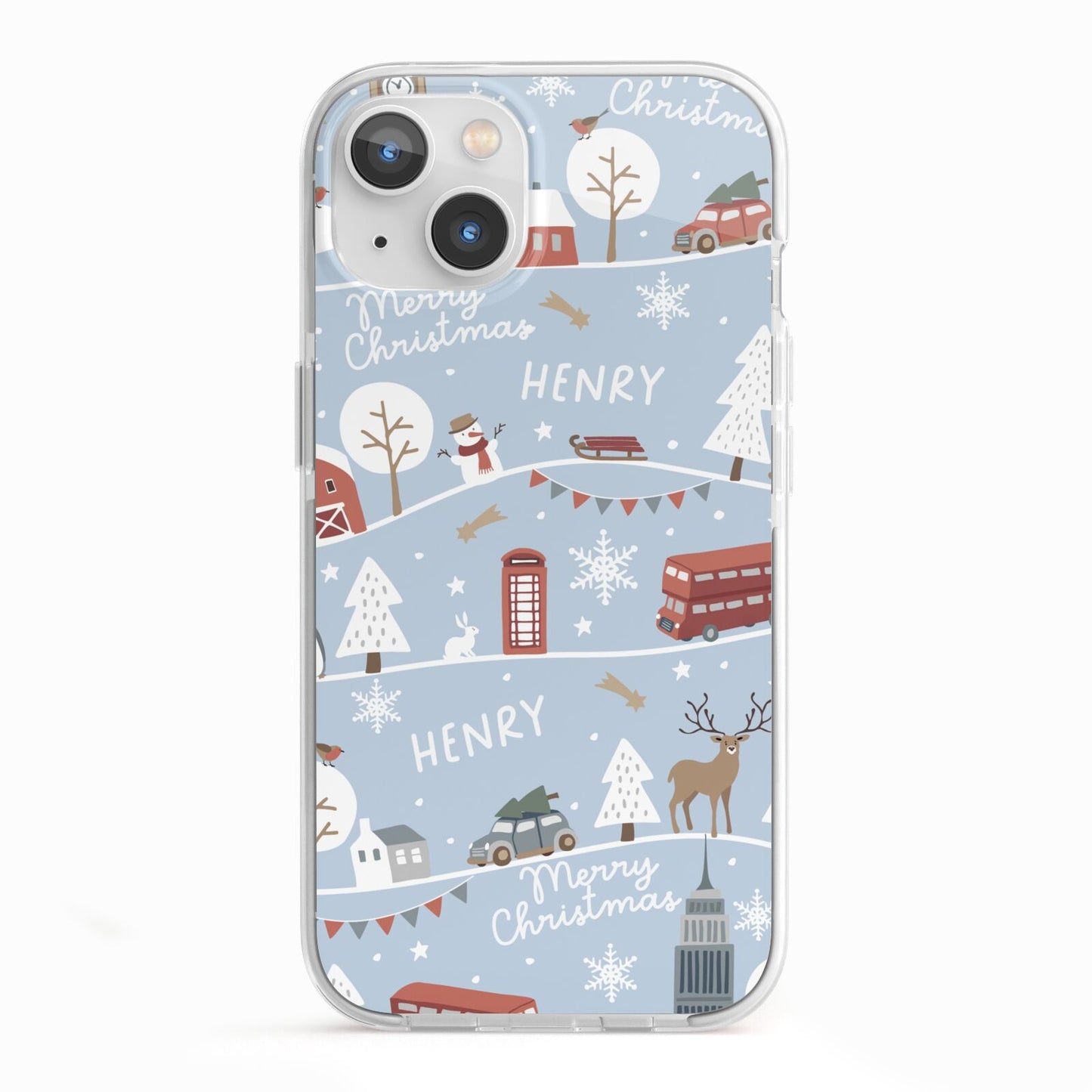 London Christmas Scene Personalised iPhone 13 TPU Impact Case with White Edges