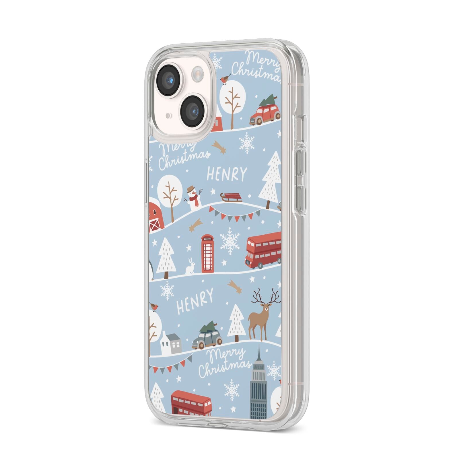 London Christmas Scene Personalised iPhone 14 Clear Tough Case Starlight Angled Image