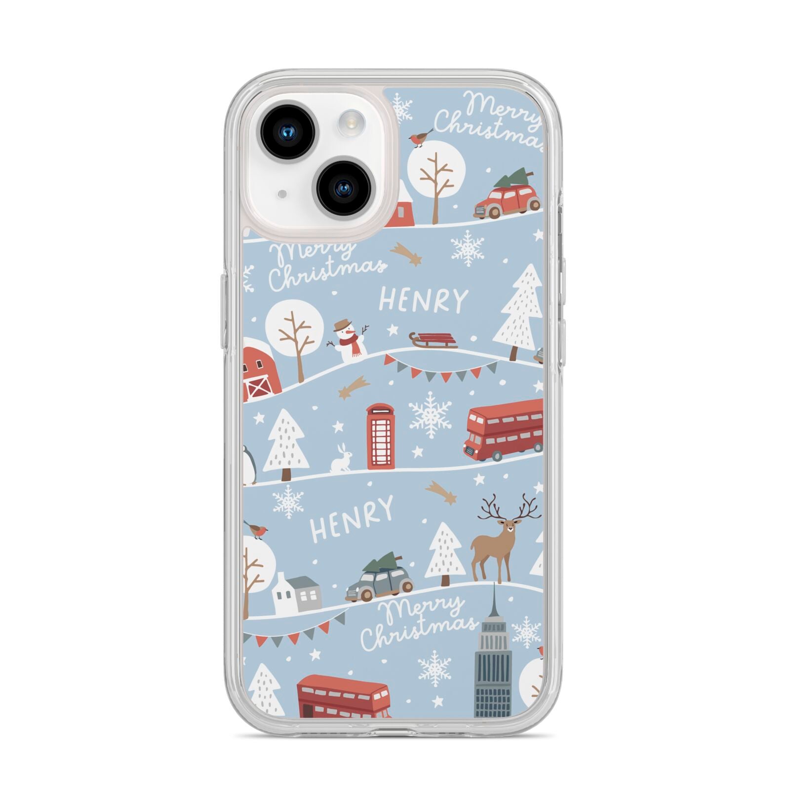 London Christmas Scene Personalised iPhone 14 Clear Tough Case Starlight