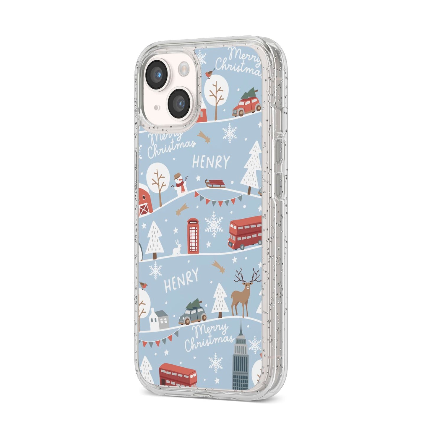 London Christmas Scene Personalised iPhone 14 Glitter Tough Case Starlight Angled Image