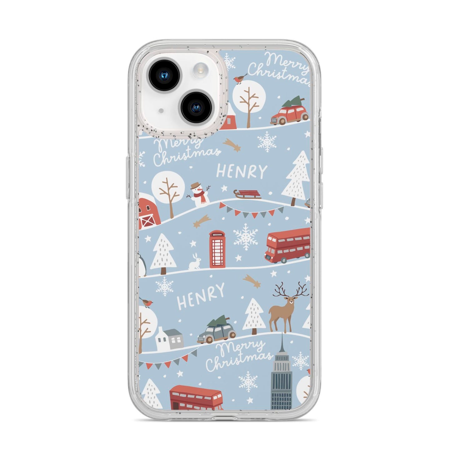 London Christmas Scene Personalised iPhone 14 Glitter Tough Case Starlight