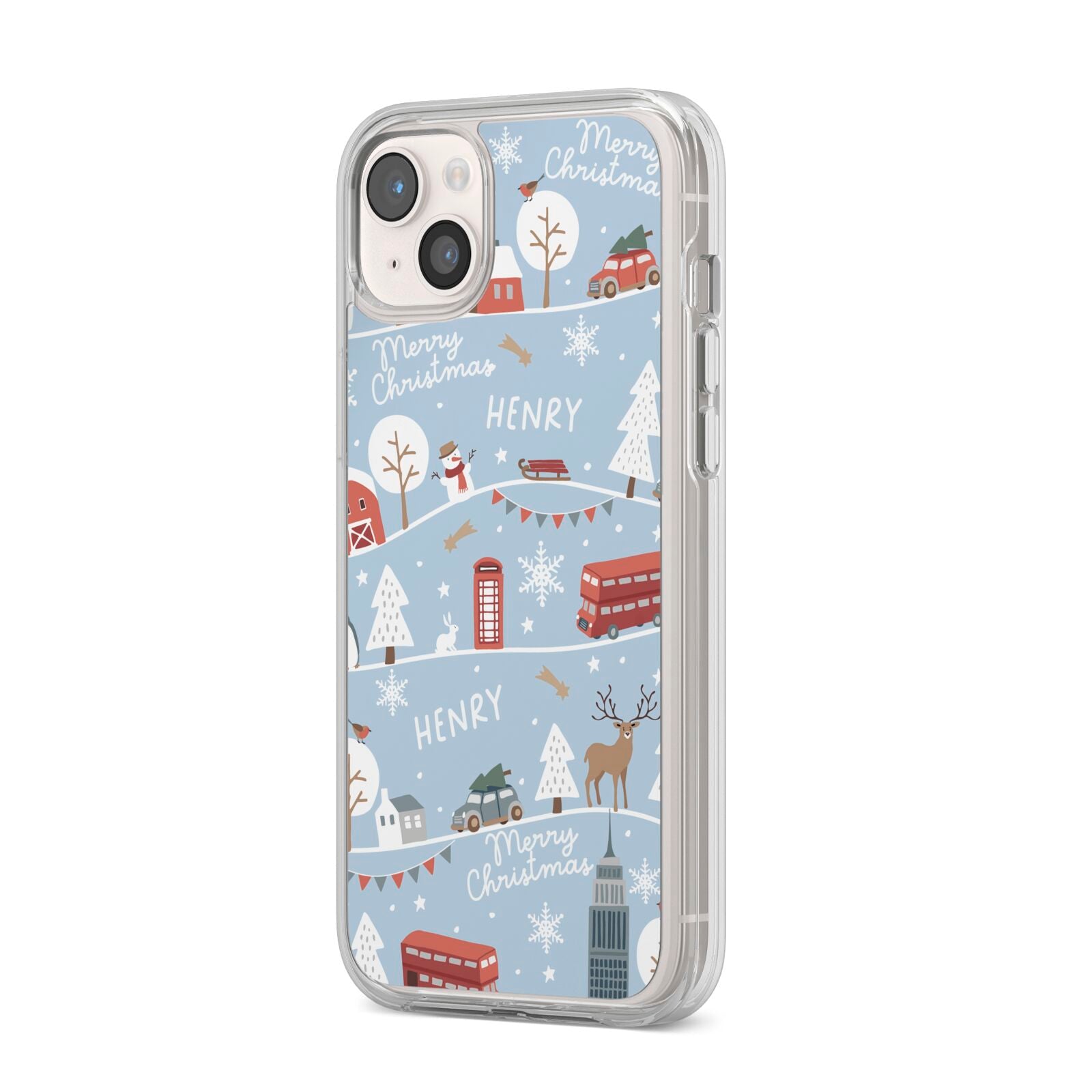 London Christmas Scene Personalised iPhone 14 Plus Clear Tough Case Starlight Angled Image