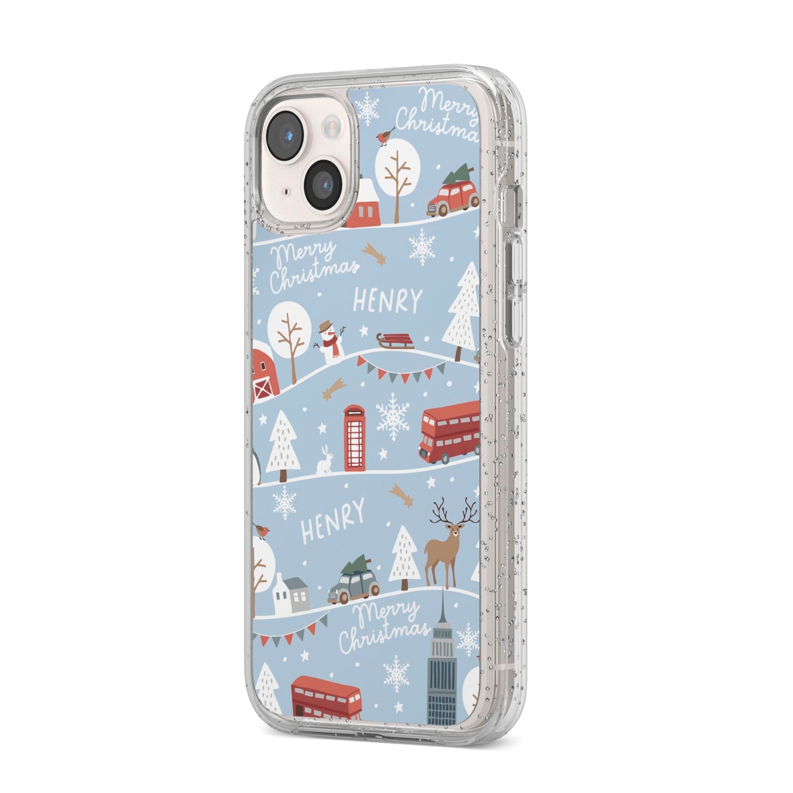 London Christmas Scene Personalised iPhone 14 Plus Glitter Tough Case Starlight Angled Image