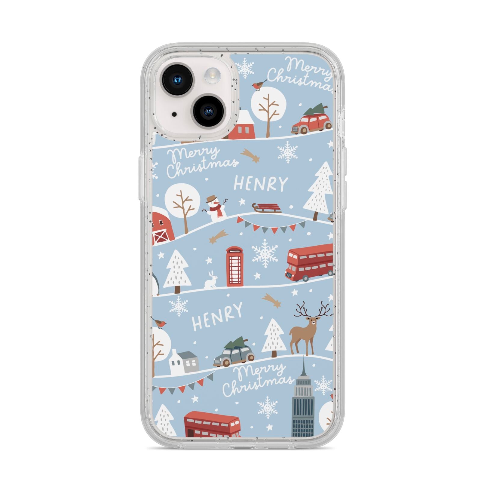 London Christmas Scene Personalised iPhone 14 Plus Glitter Tough Case Starlight