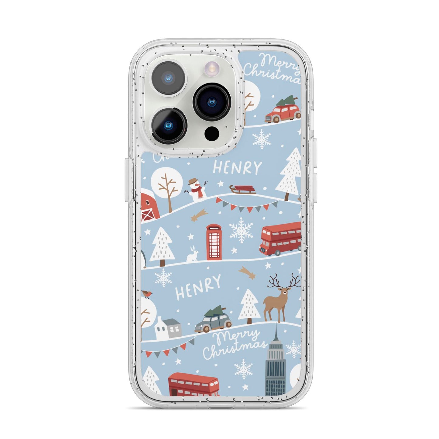 London Christmas Scene Personalised iPhone 14 Pro Glitter Tough Case Silver