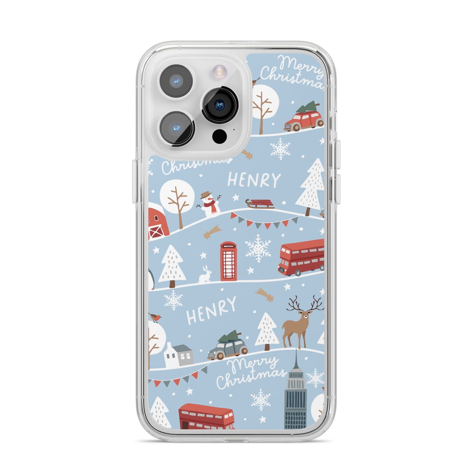 London Christmas Scene Personalised iPhone 14 Pro Max Clear Tough Case Silver
