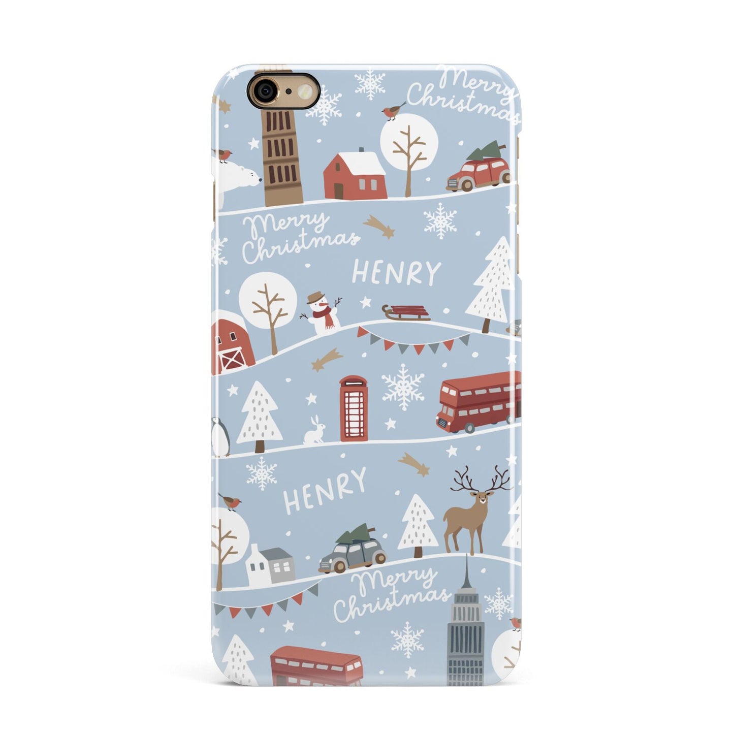 London Christmas Scene Personalised iPhone 6 Plus 3D Snap Case on Gold Phone
