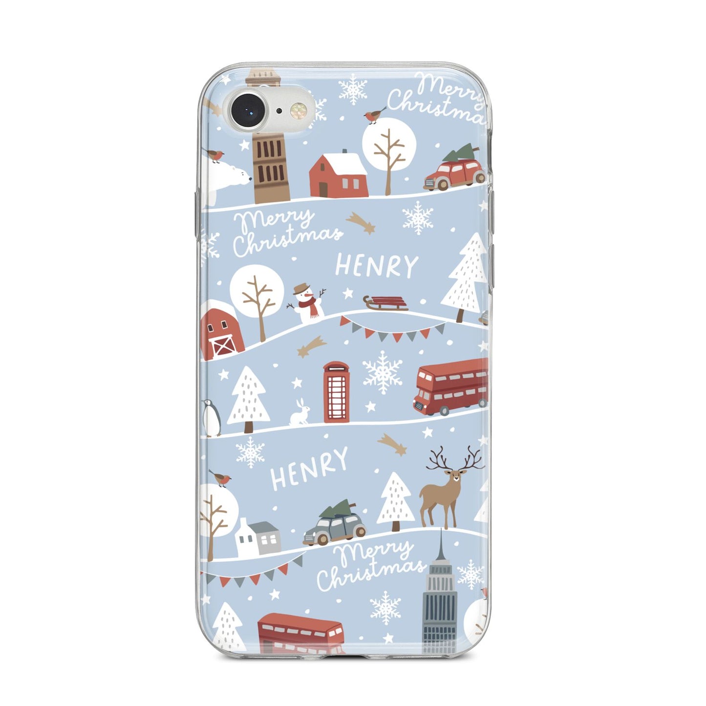 London Christmas Scene Personalised iPhone 8 Bumper Case on Silver iPhone