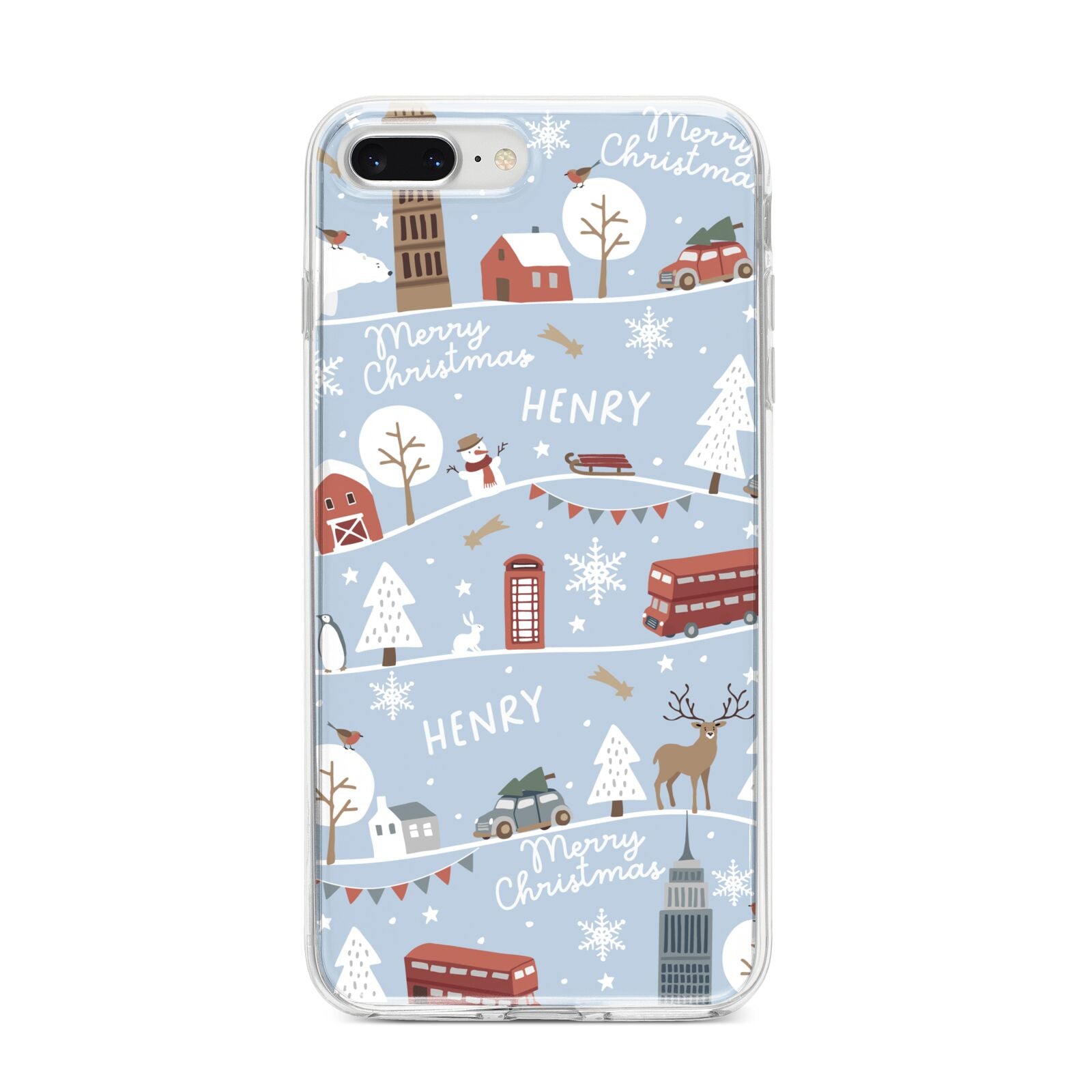 London Christmas Scene Personalised iPhone 8 Plus Bumper Case on Silver iPhone