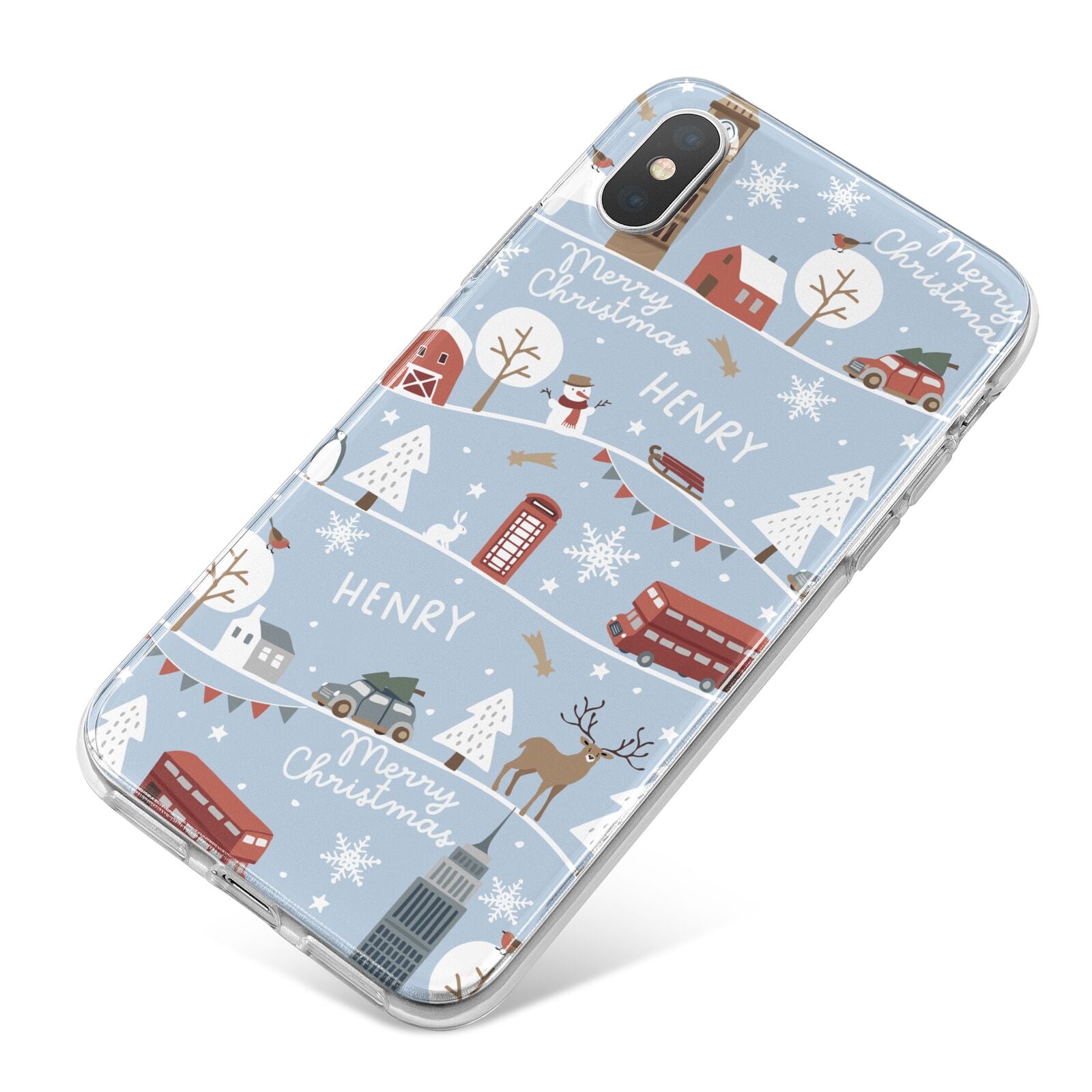 London Christmas Scene Personalised iPhone X Bumper Case on Silver iPhone