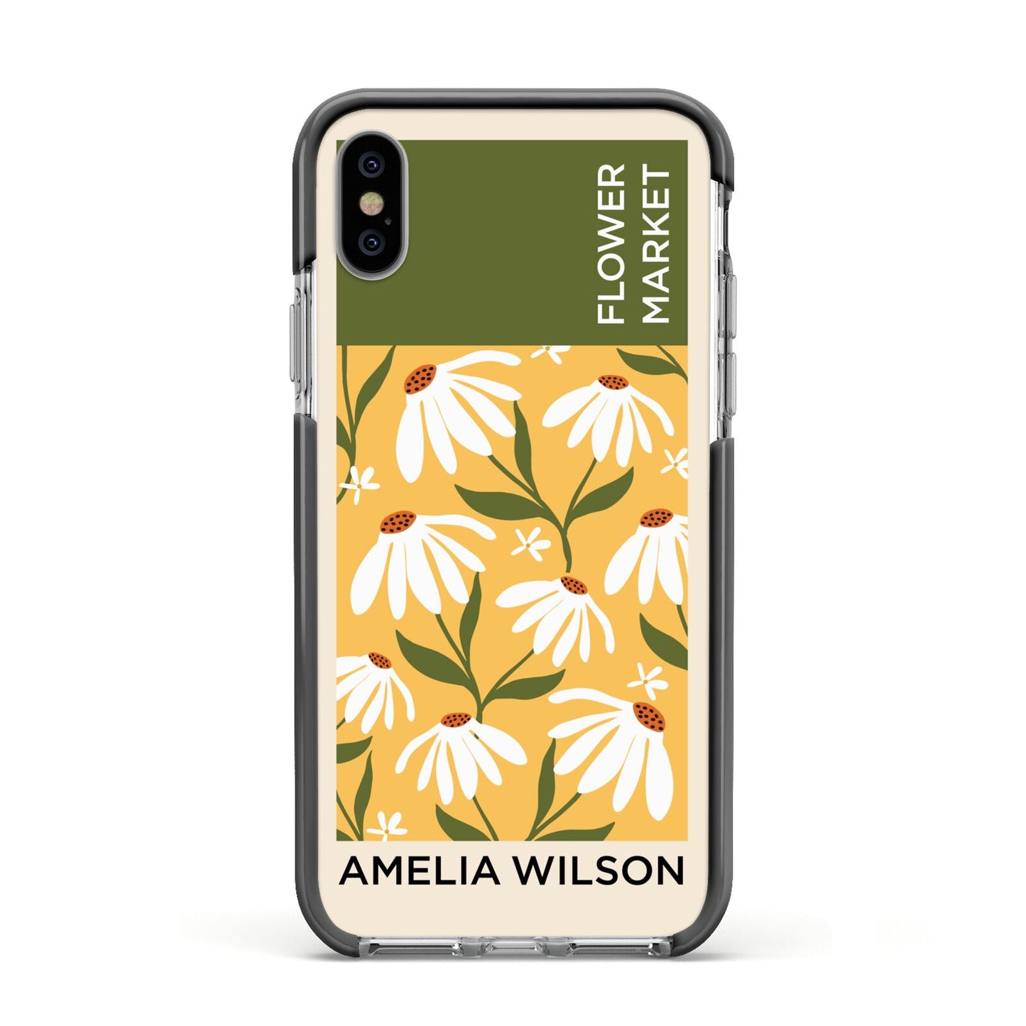 London Flower Market Apple iPhone Xs Impact Case Black Edge on Silver Phone