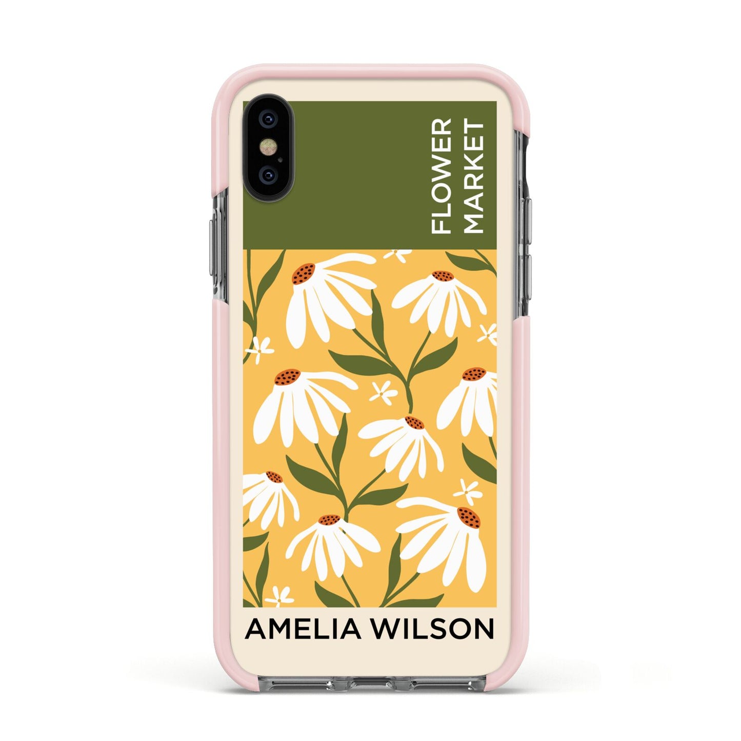 London Flower Market Apple iPhone Xs Impact Case Pink Edge on Black Phone