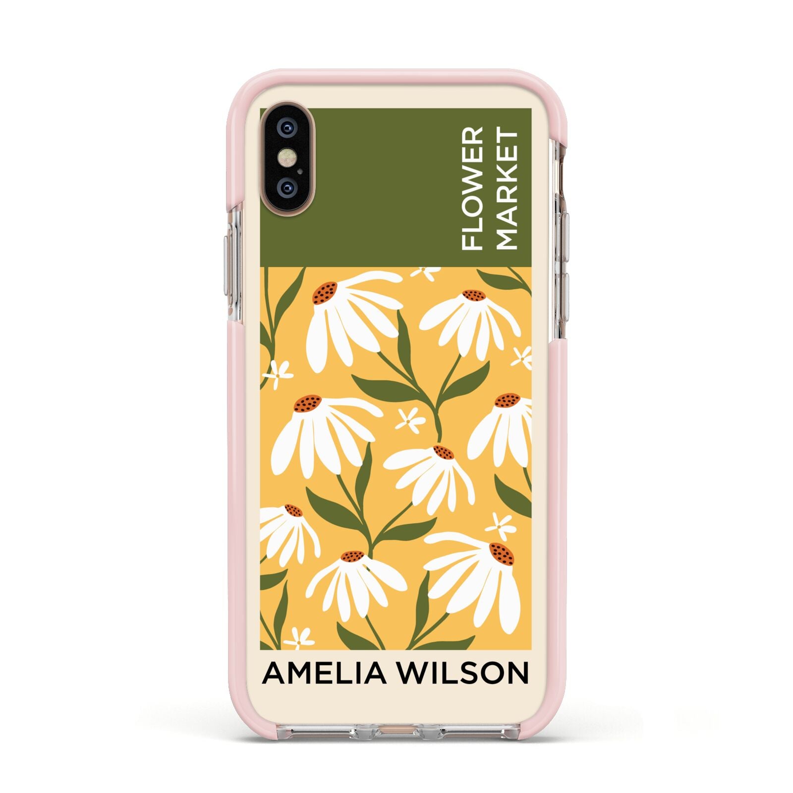 London Flower Market Apple iPhone Xs Impact Case Pink Edge on Gold Phone