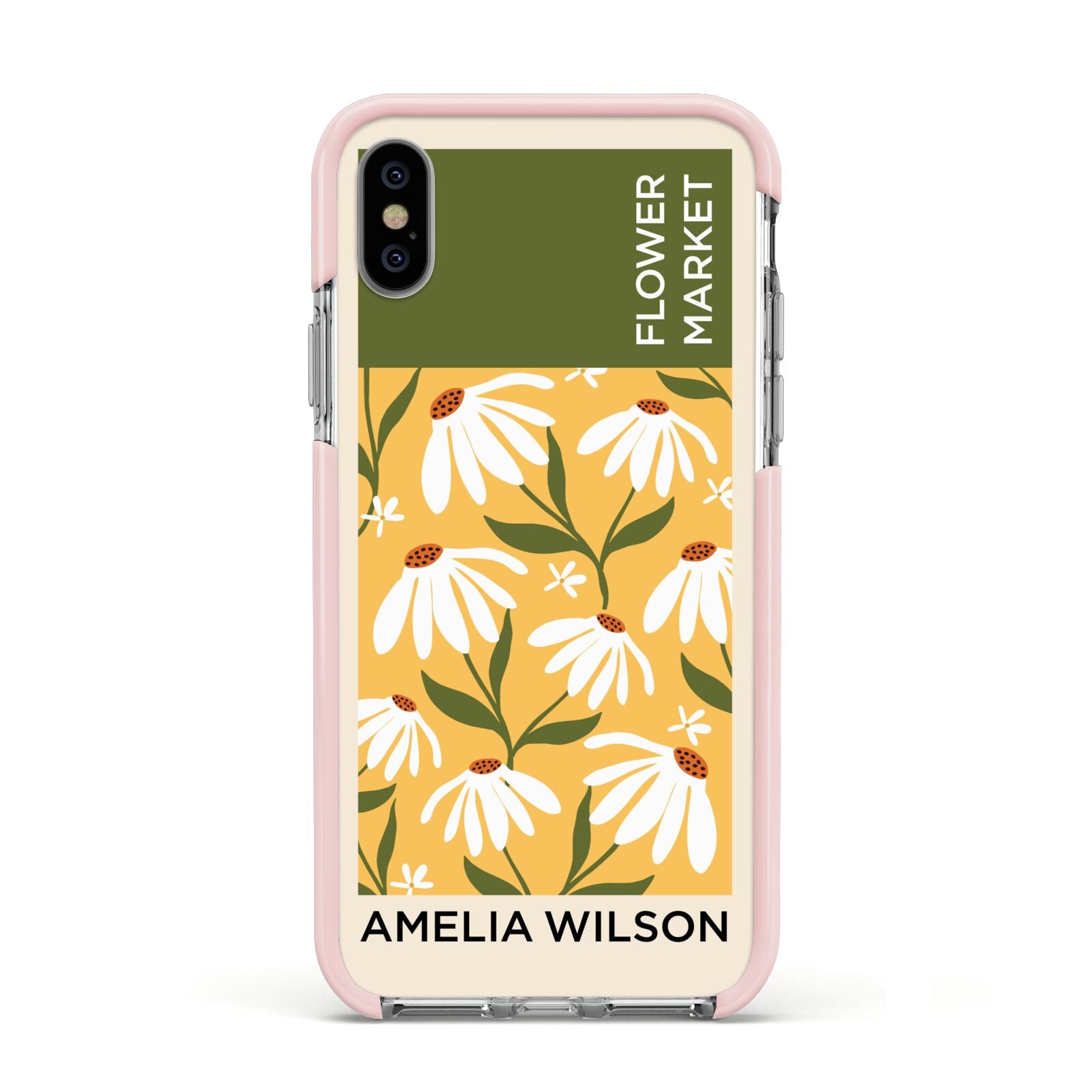 London Flower Market Apple iPhone Xs Impact Case Pink Edge on Silver Phone