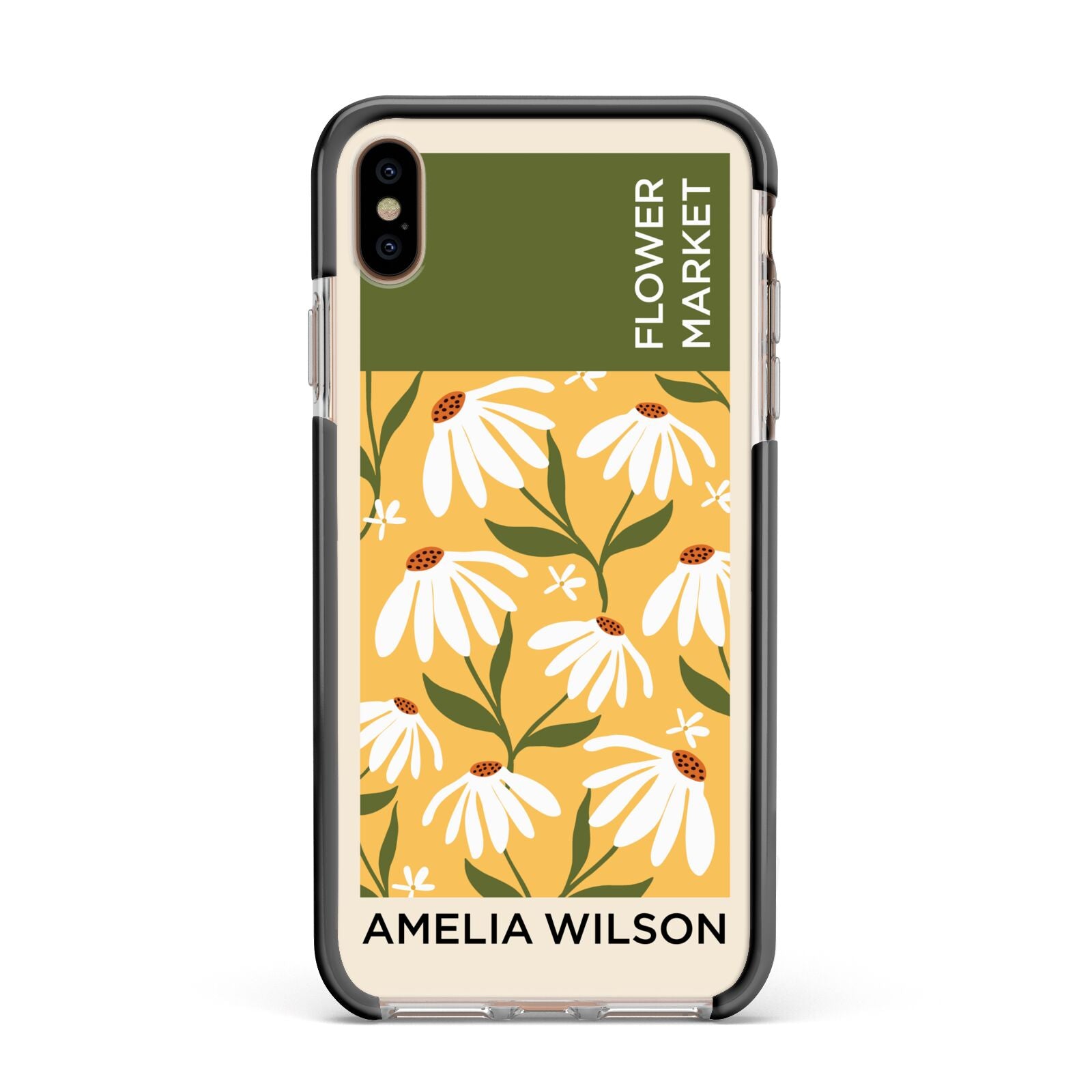 London Flower Market Apple iPhone Xs Max Impact Case Black Edge on Gold Phone