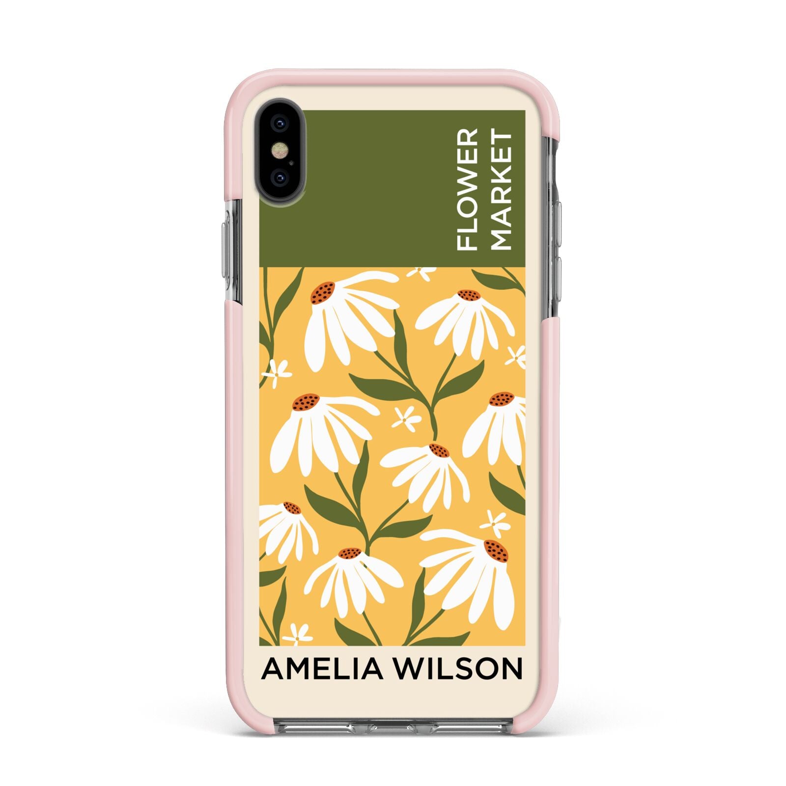 London Flower Market Apple iPhone Xs Max Impact Case Pink Edge on Black Phone