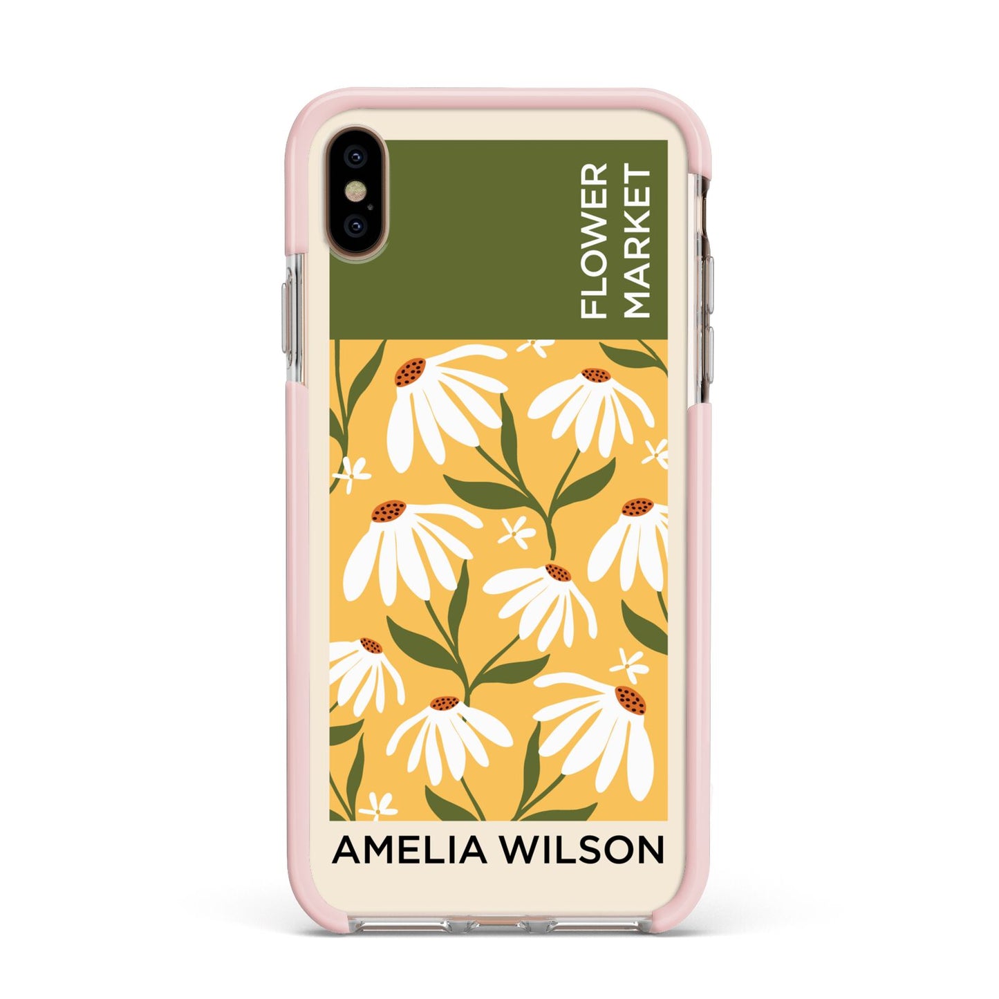 London Flower Market Apple iPhone Xs Max Impact Case Pink Edge on Gold Phone