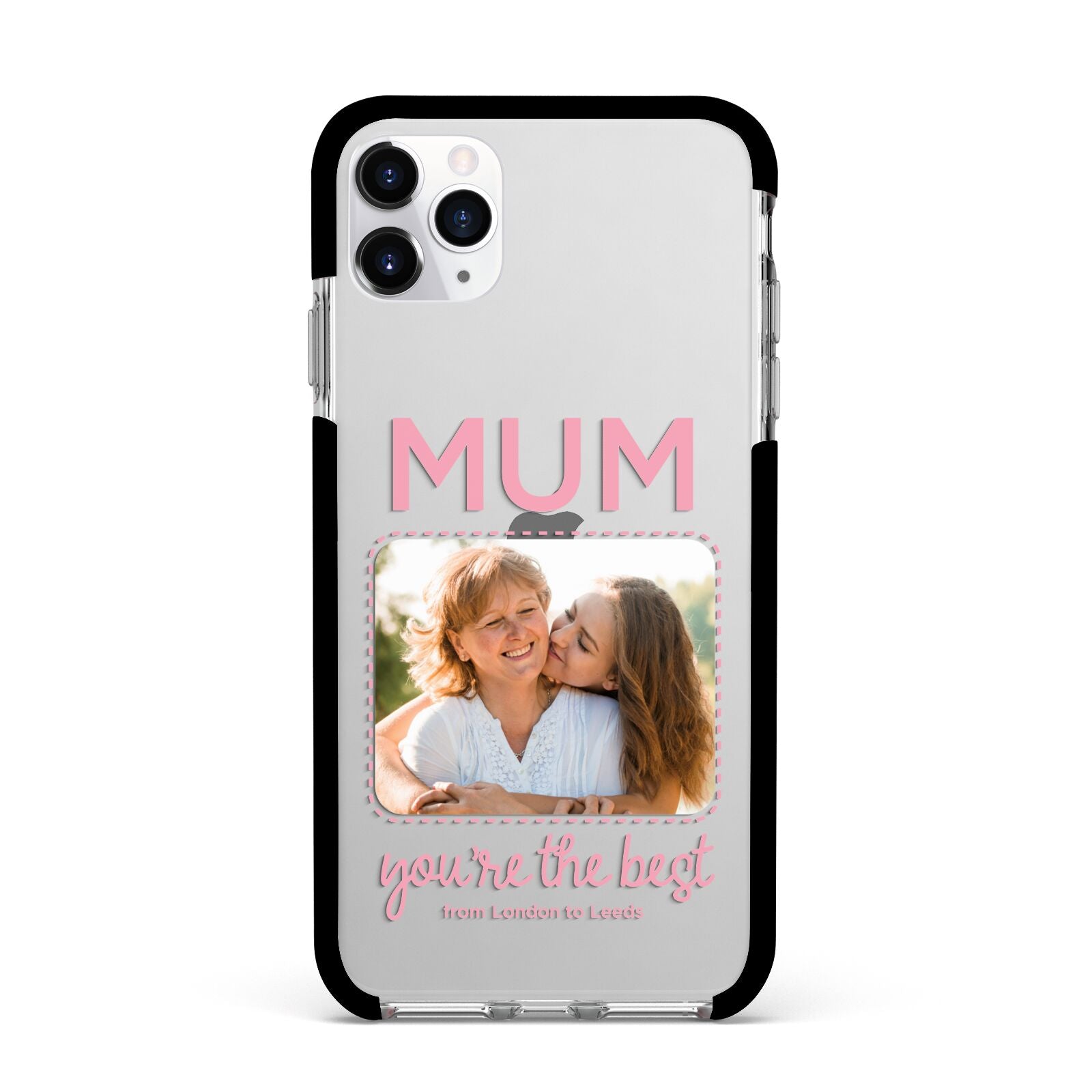 Long Distance Mothers Day Photo Apple iPhone 11 Pro Max in Silver with Black Impact Case