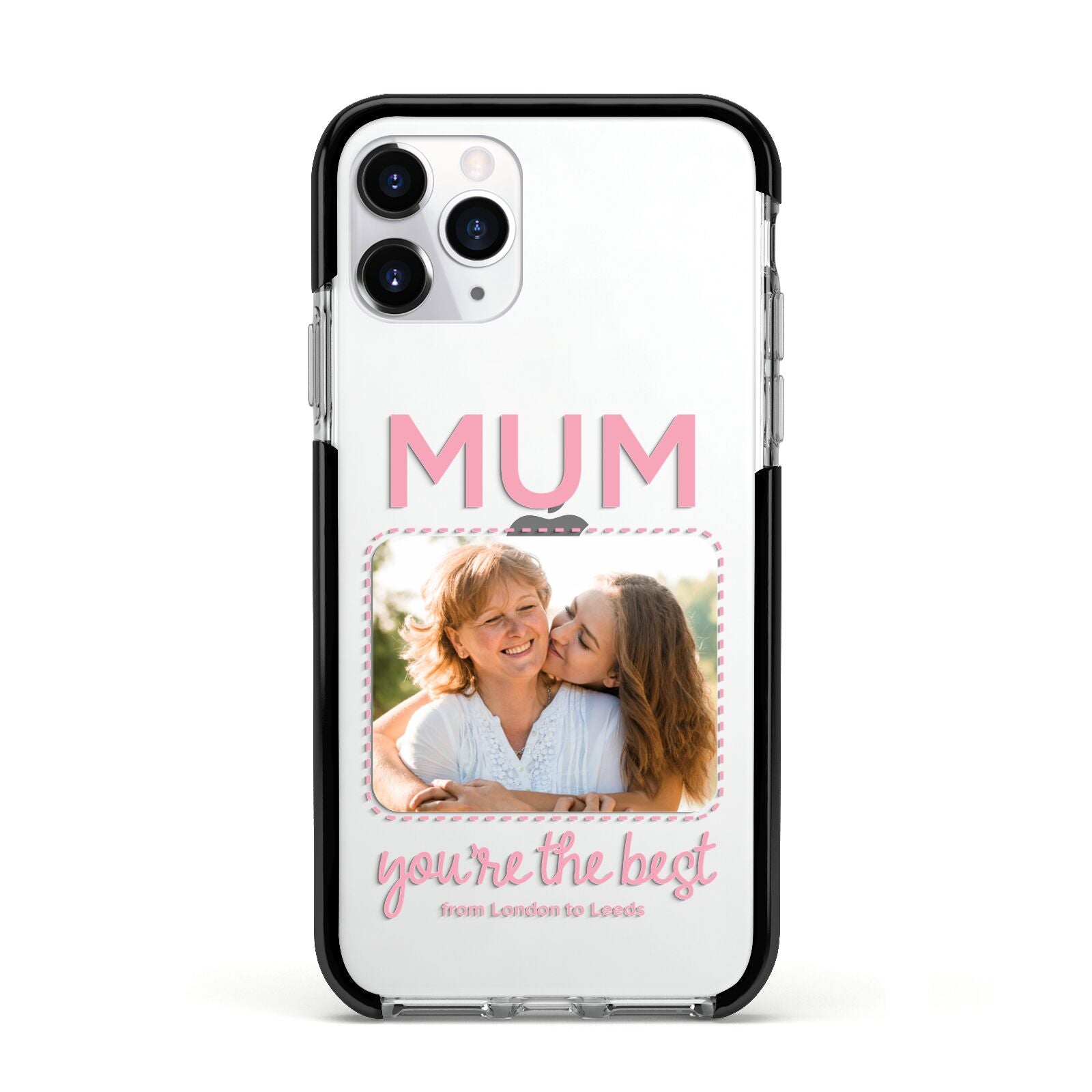 Long Distance Mothers Day Photo Apple iPhone 11 Pro in Silver with Black Impact Case