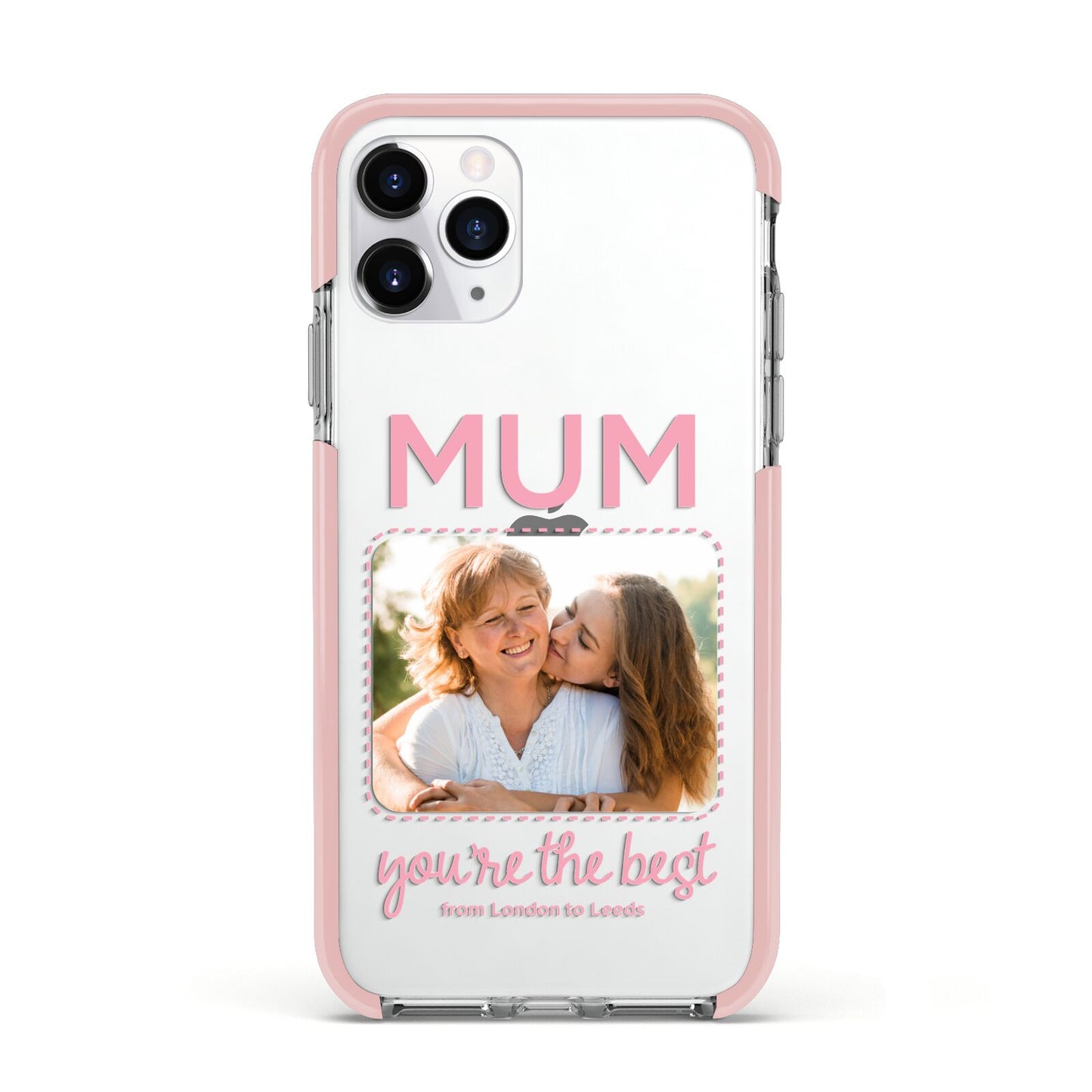 Long Distance Mothers Day Photo Apple iPhone 11 Pro in Silver with Pink Impact Case