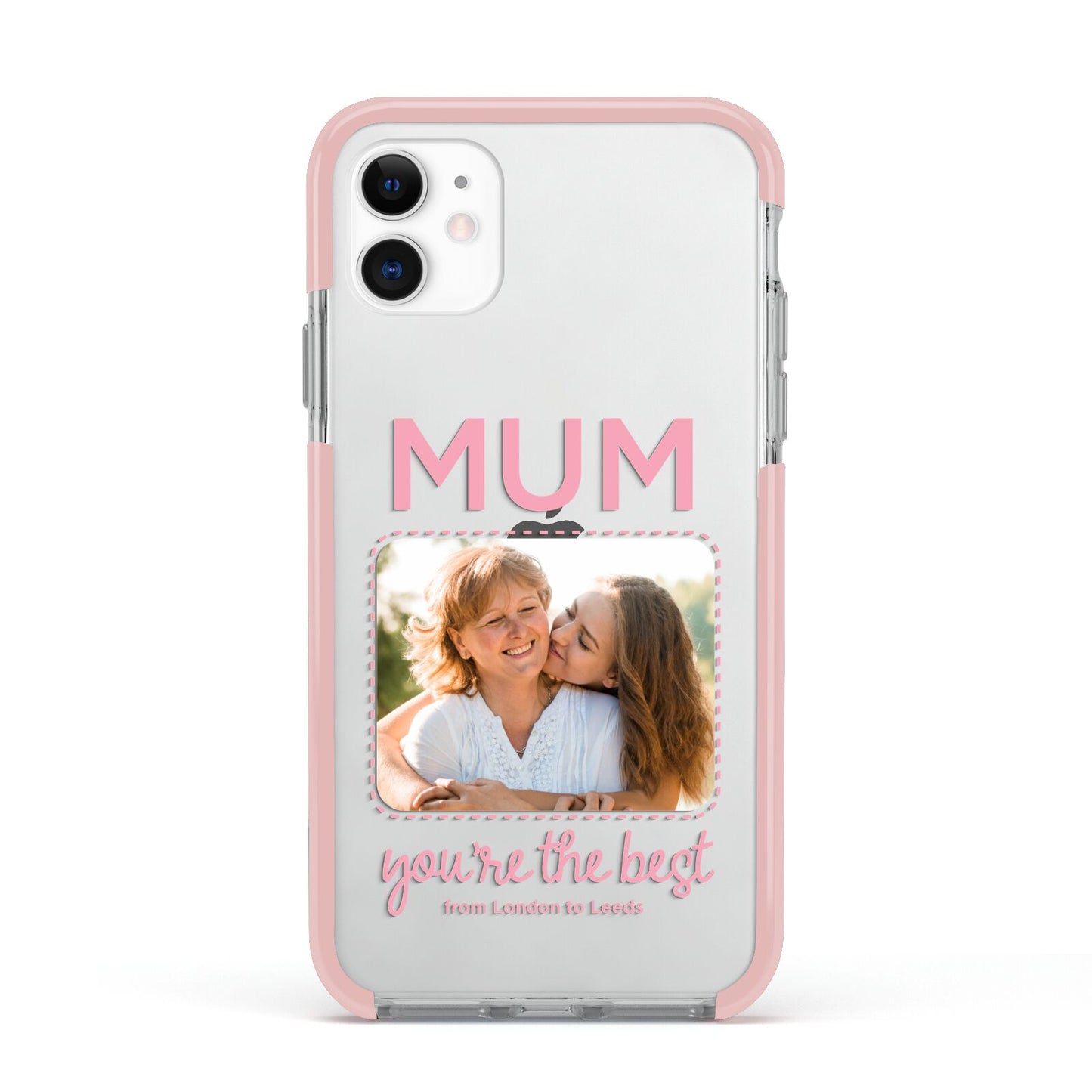 Long Distance Mothers Day Photo Apple iPhone 11 in White with Pink Impact Case