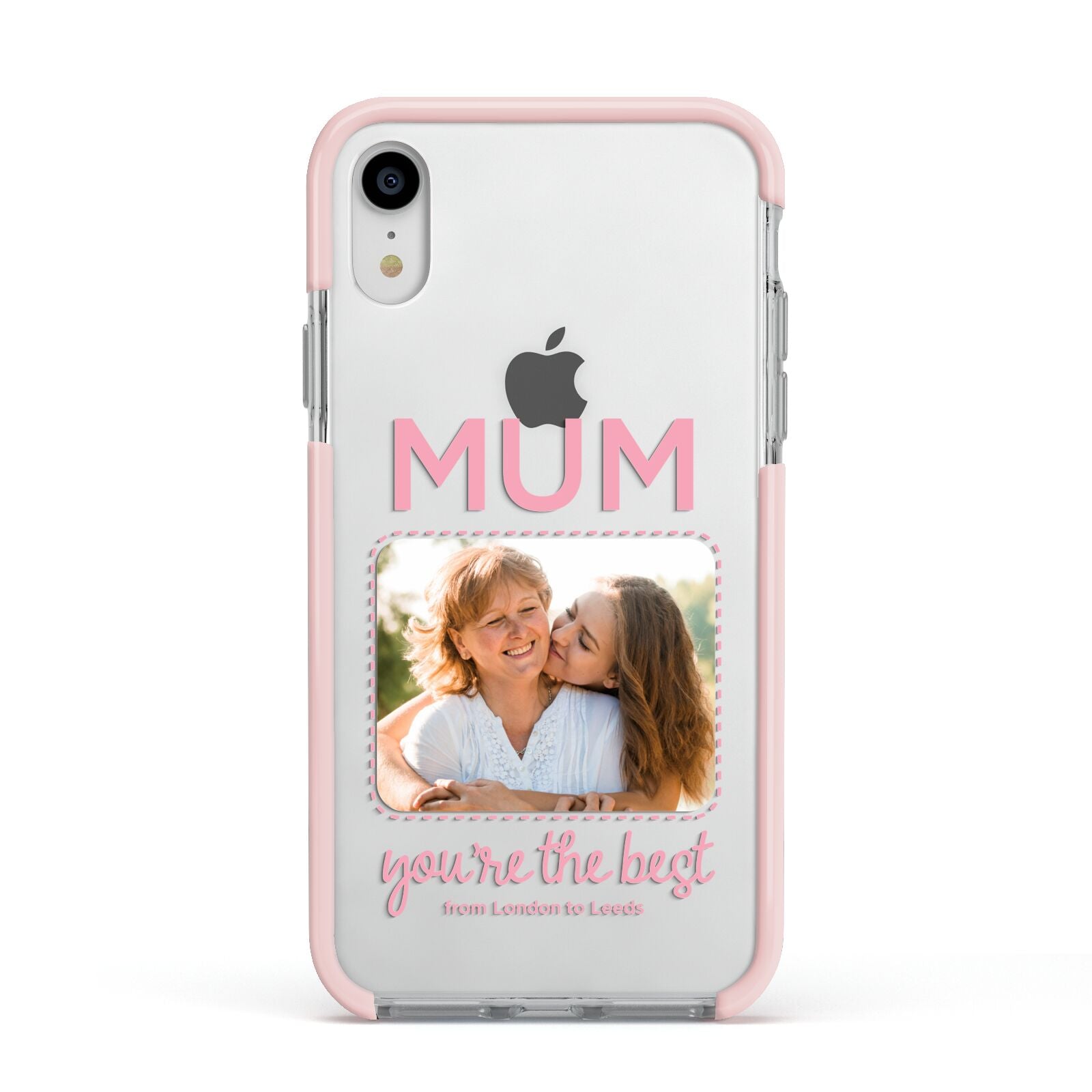 Long Distance Mothers Day Photo Apple iPhone XR Impact Case Pink Edge on Silver Phone