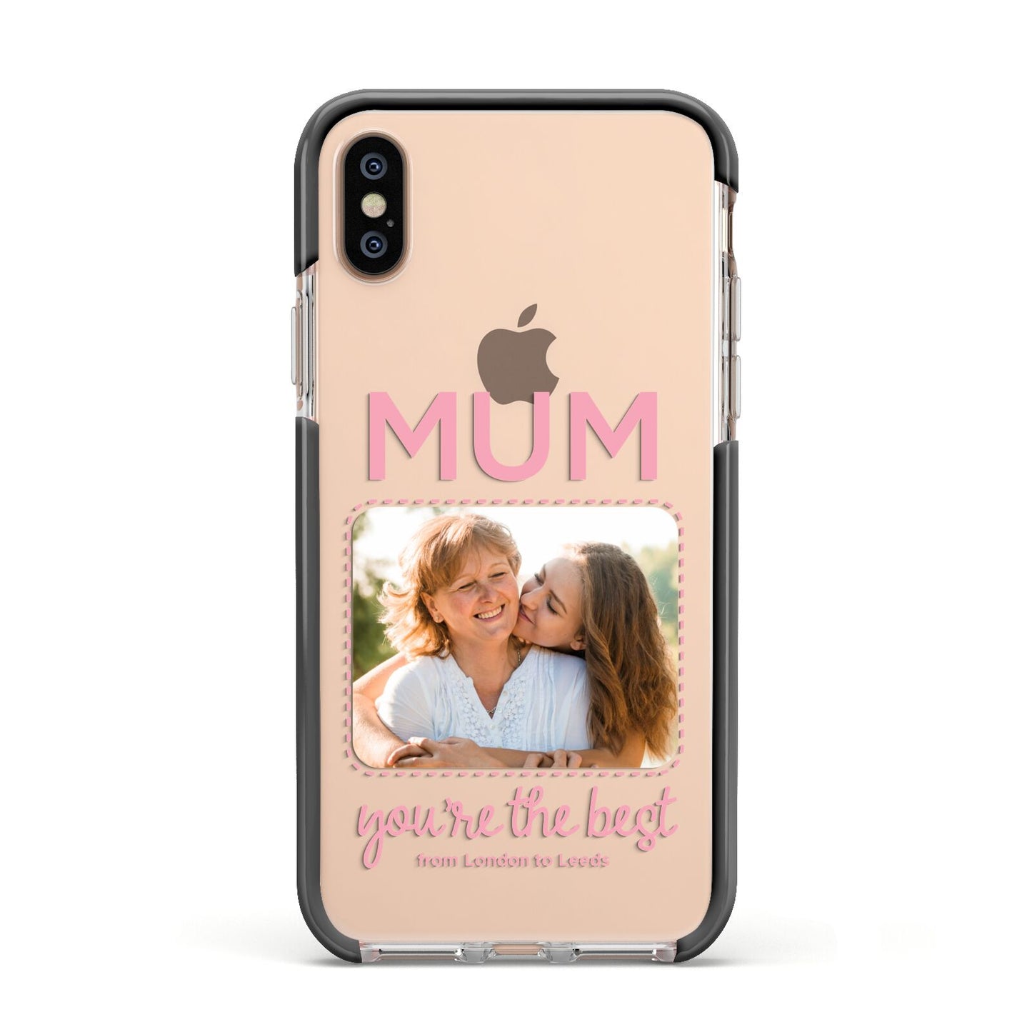 Long Distance Mothers Day Photo Apple iPhone Xs Impact Case Black Edge on Gold Phone