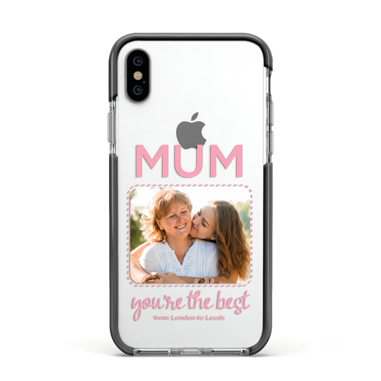 Long Distance Mothers Day Photo Apple iPhone Xs Impact Case Black Edge on Silver Phone