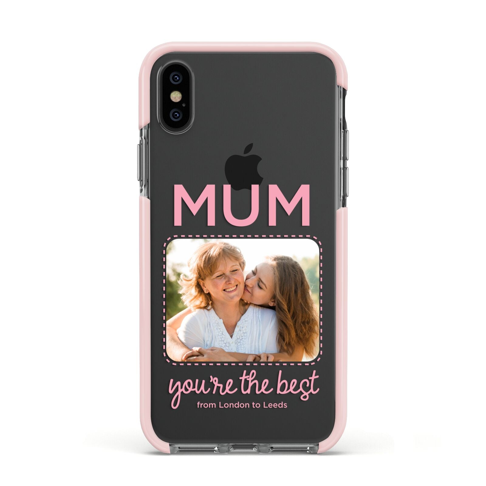 Long Distance Mothers Day Photo Apple iPhone Xs Impact Case Pink Edge on Black Phone