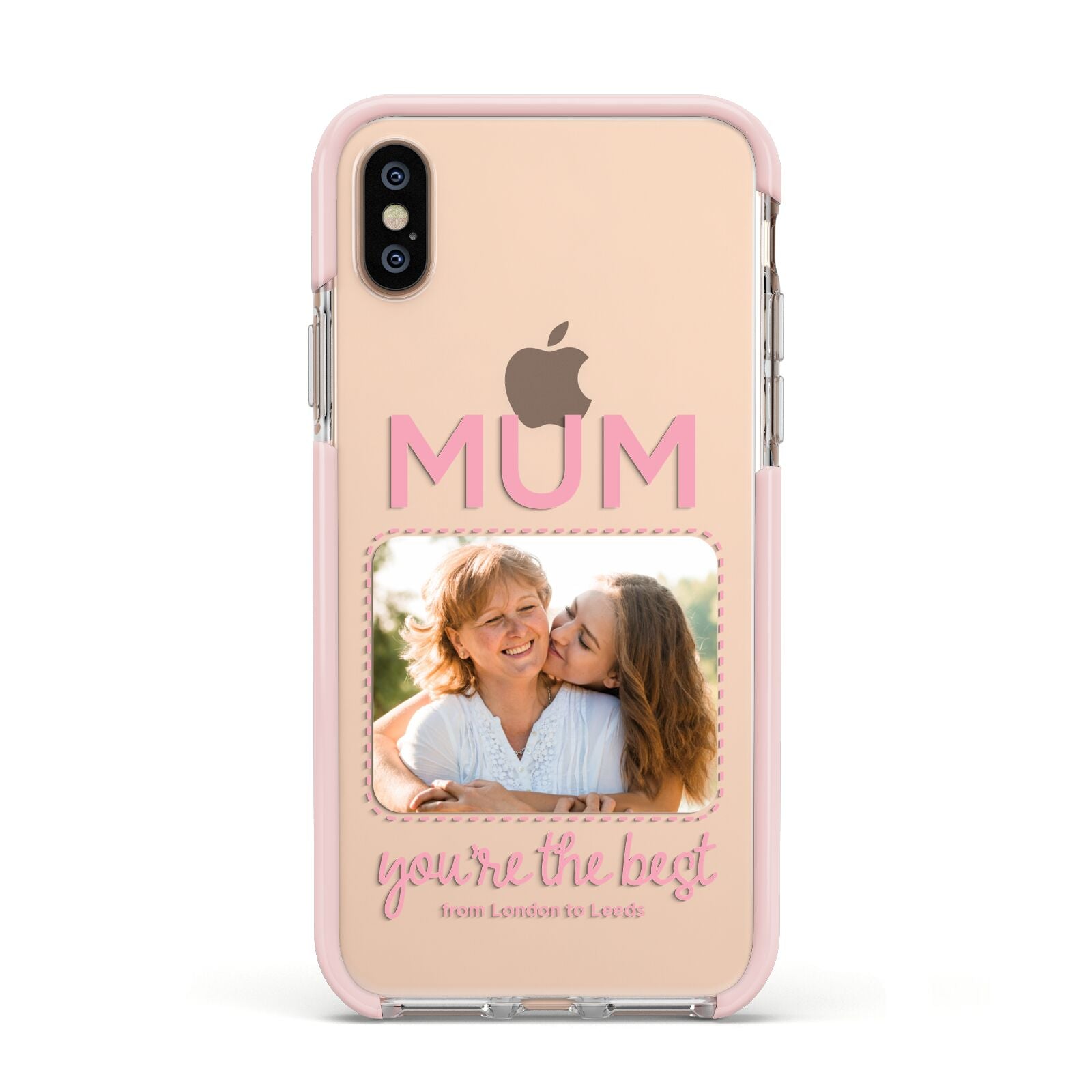 Long Distance Mothers Day Photo Apple iPhone Xs Impact Case Pink Edge on Gold Phone