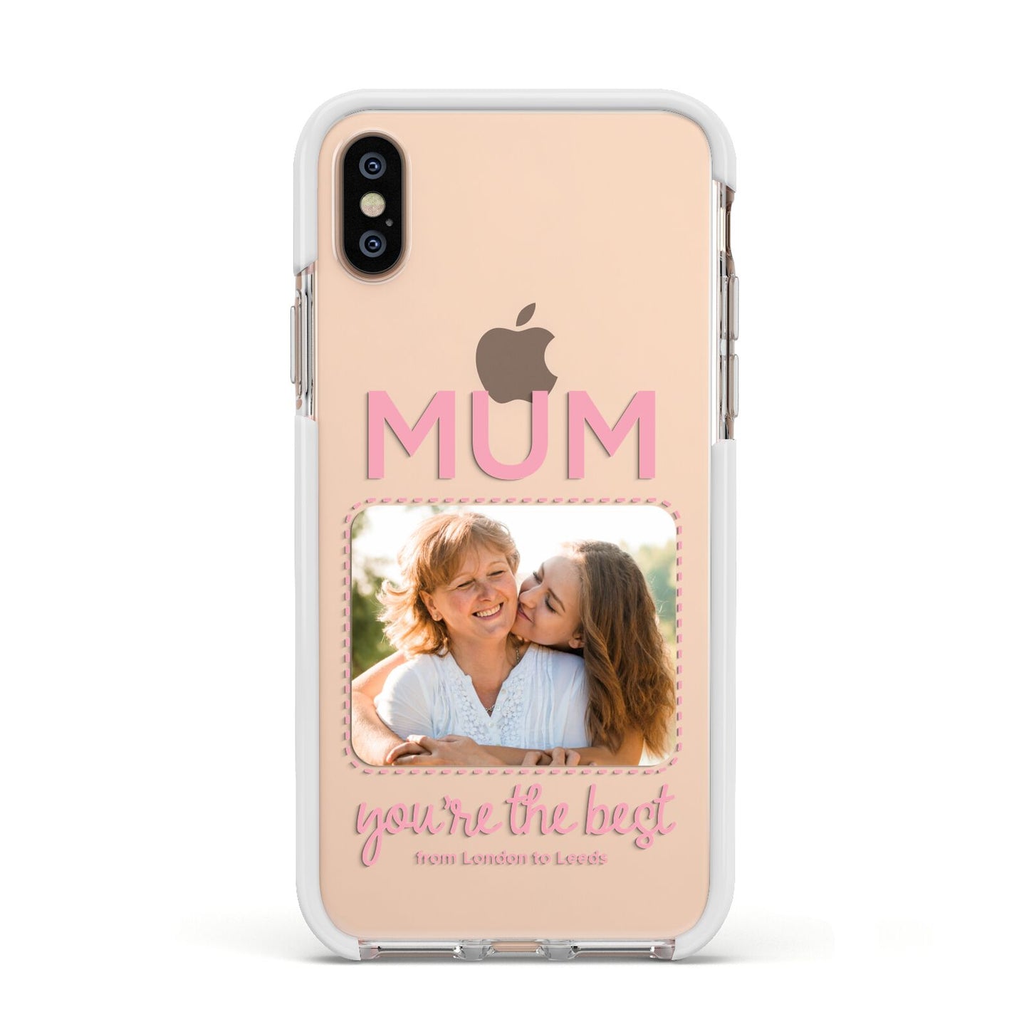 Long Distance Mothers Day Photo Apple iPhone Xs Impact Case White Edge on Gold Phone