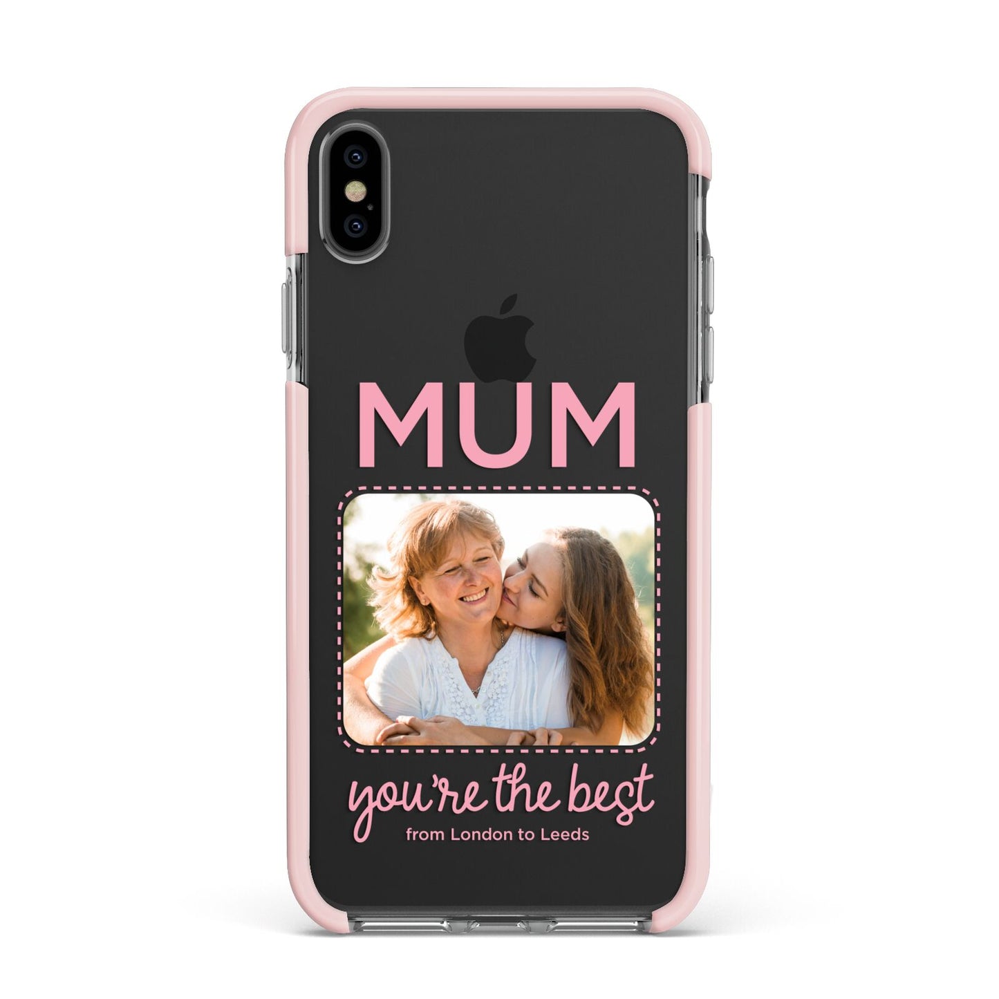 Long Distance Mothers Day Photo Apple iPhone Xs Max Impact Case Pink Edge on Black Phone