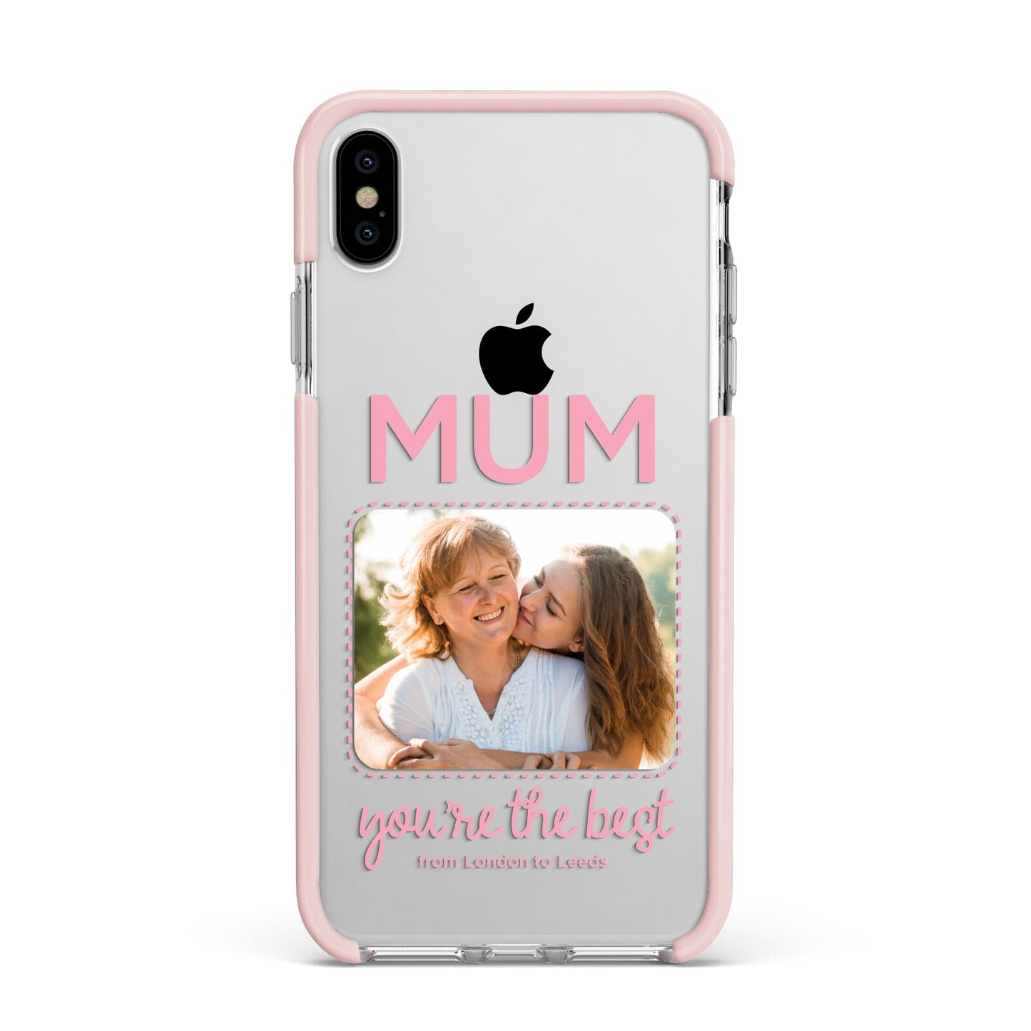 Long Distance Mothers Day Photo Apple iPhone Xs Max Impact Case Pink Edge on Silver Phone