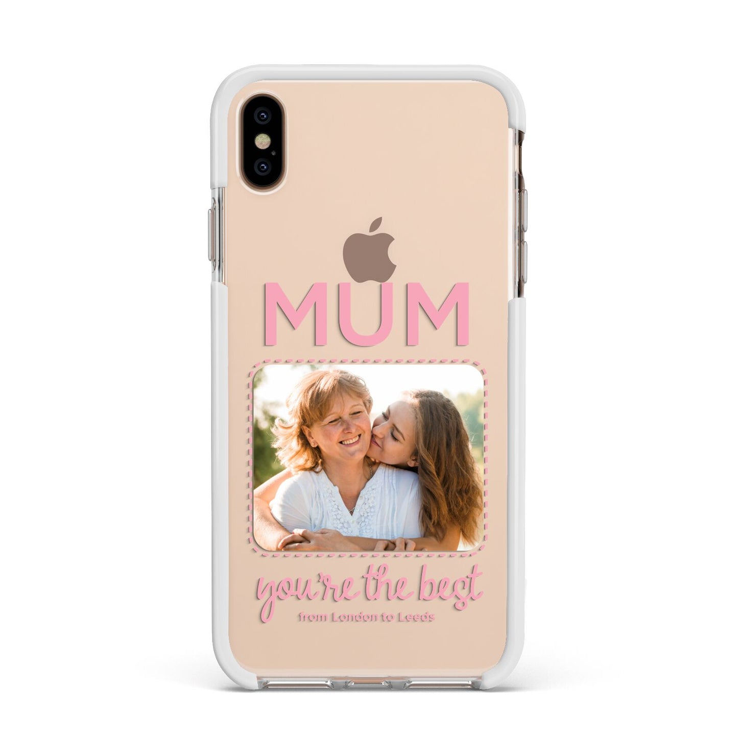 Long Distance Mothers Day Photo Apple iPhone Xs Max Impact Case White Edge on Gold Phone